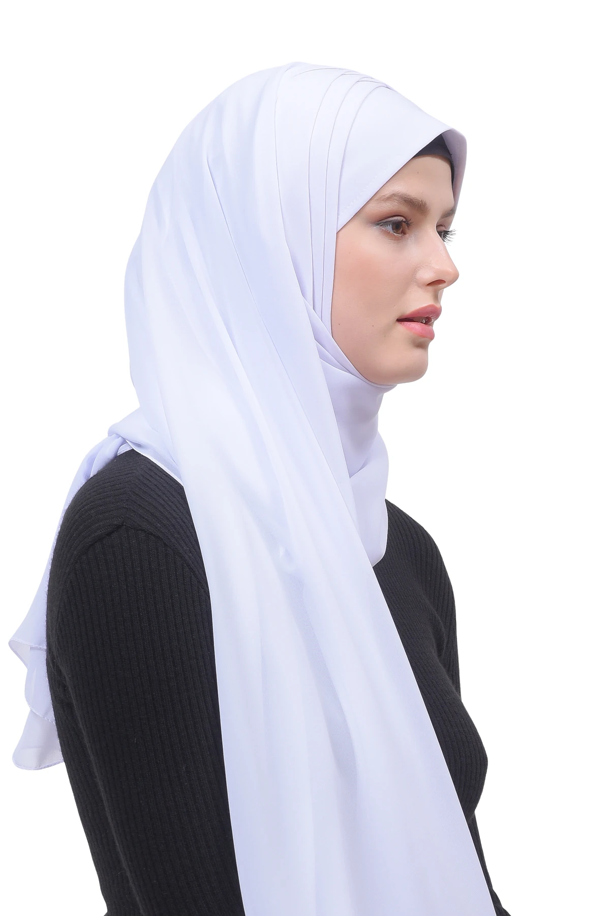 Pileli Çapraz Tela Bantlı Pratik Tesettür Şifon Şal