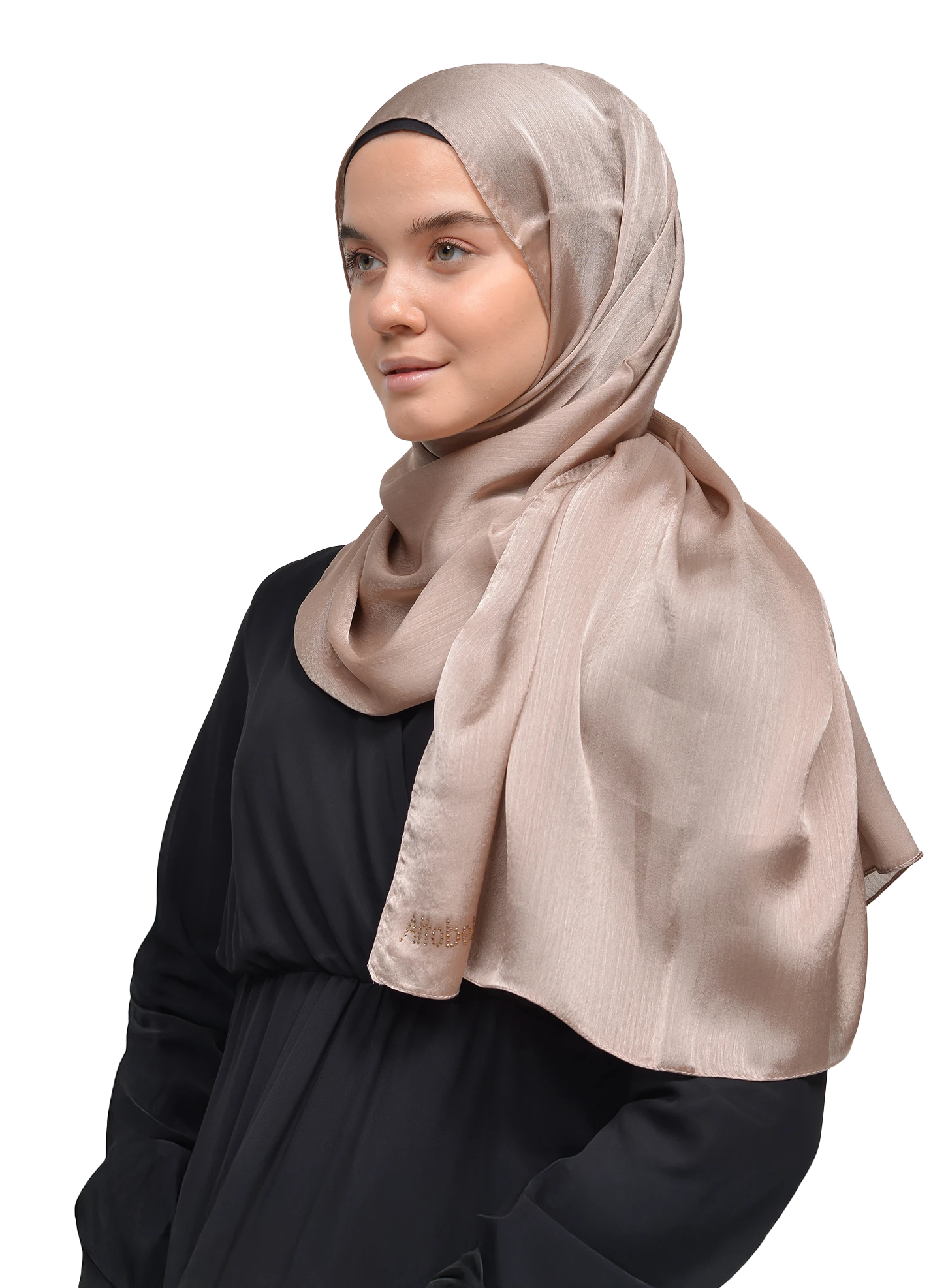 Janjan Parlak Saten Dokulu Tesettür Abiye Şifon Şal