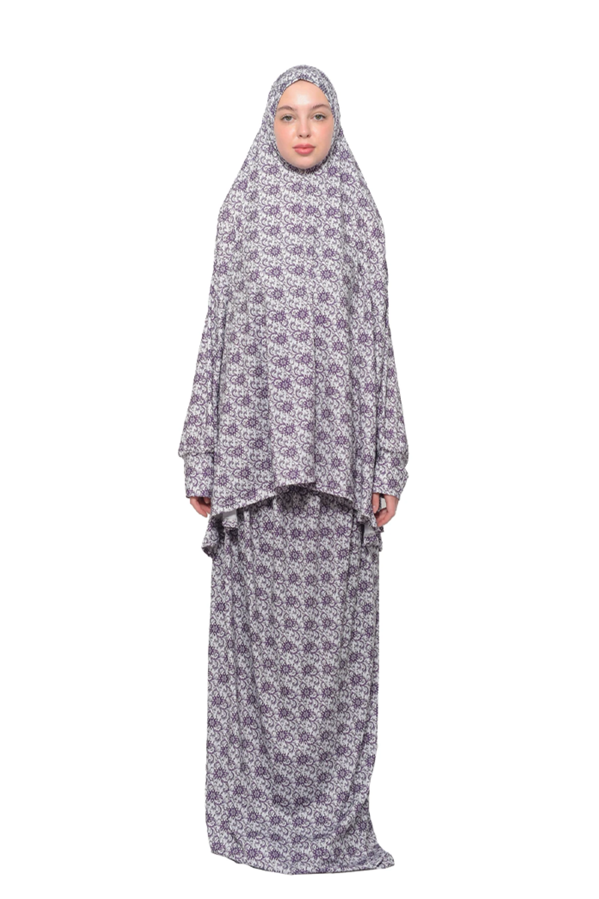 Two-Piece Sun Pattern Prayer Dress with Batwing Sleeves - Light purple