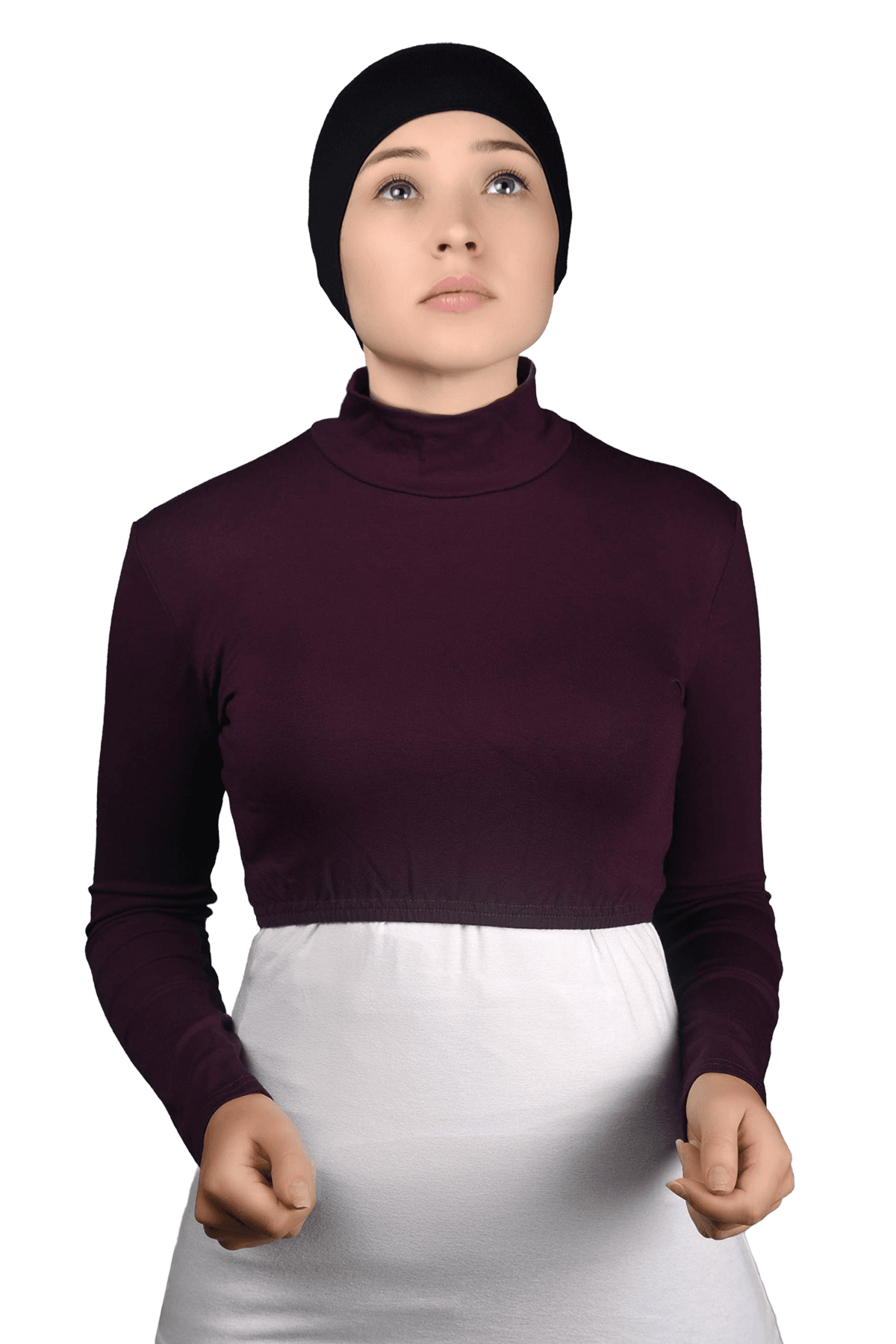 Uzun Kol Balıkçı Yaka Boğazlı Likralı Penye Kadın Yarım Body - Mürdüm