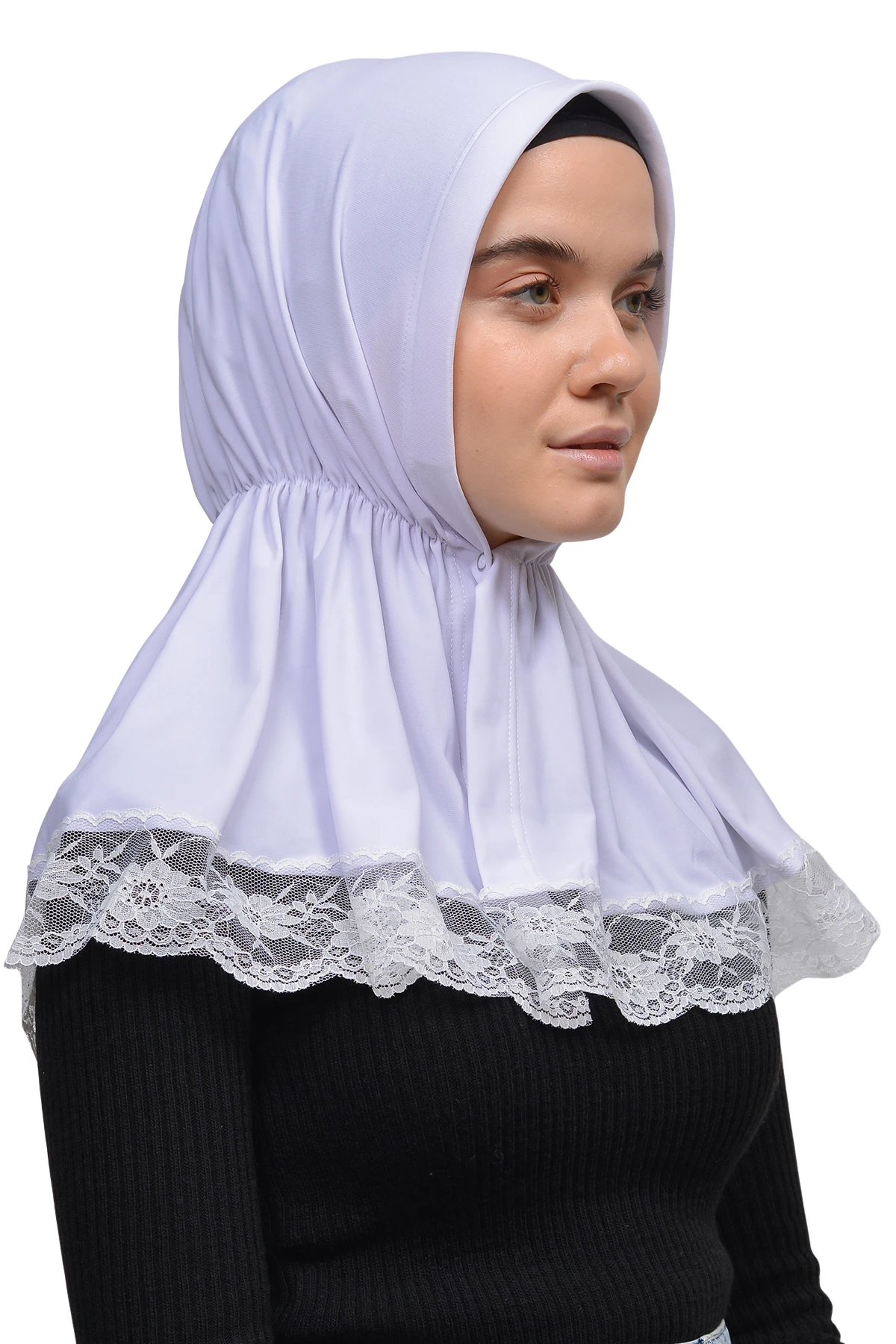 Dantelli Lastik Büzgülü Tela Bantlı Çıtçıtlı Hazır Türban Pratik Eşarp