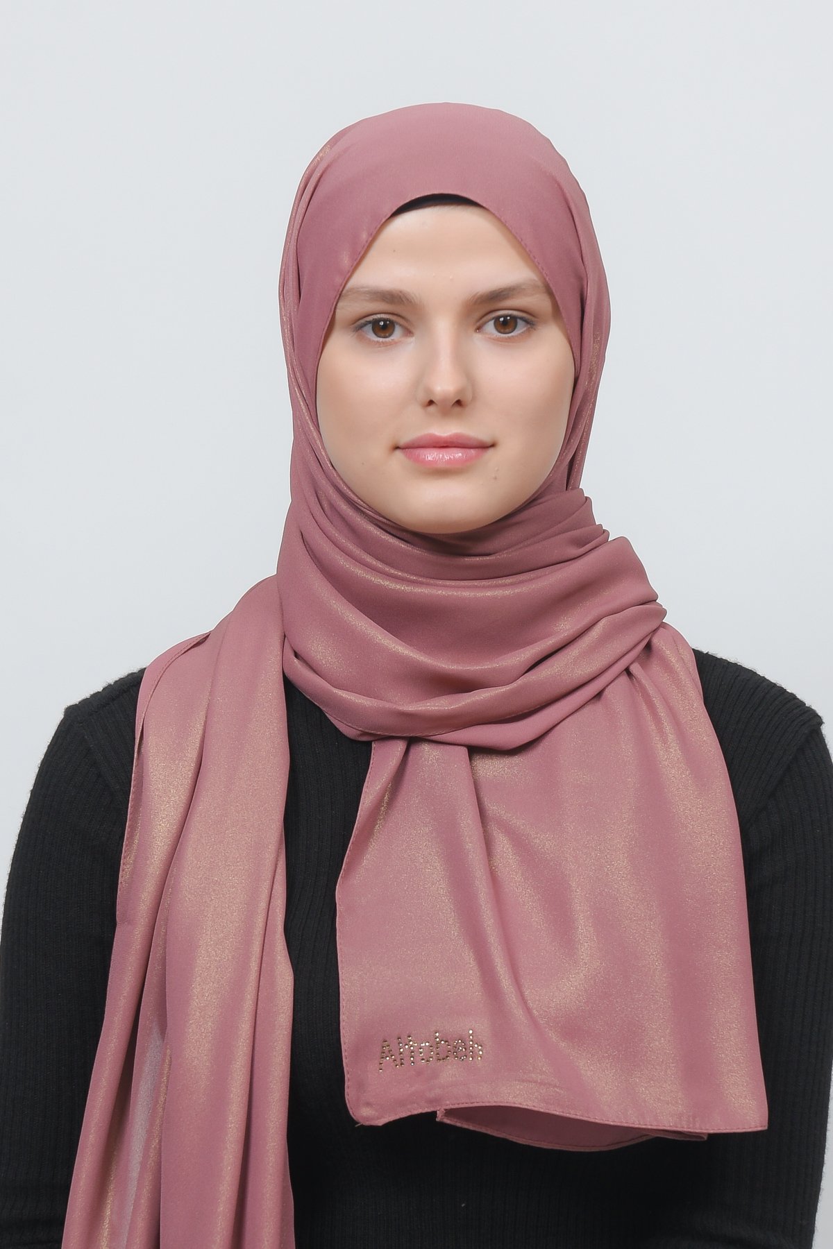 Glittery Chiffon Shawl Hijab - Elegant Evening Wear - Dark Dusty Rose