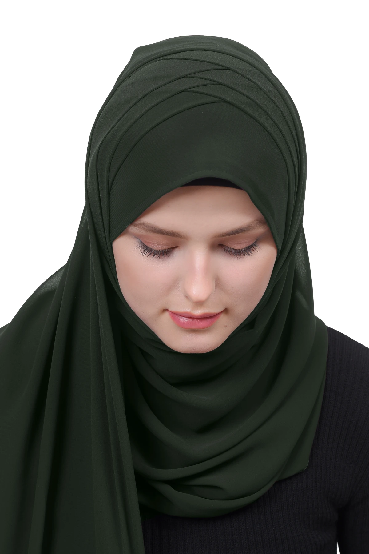 Pileli Çapraz Tela Bantlı Pratik Tesettür Şifon Şal