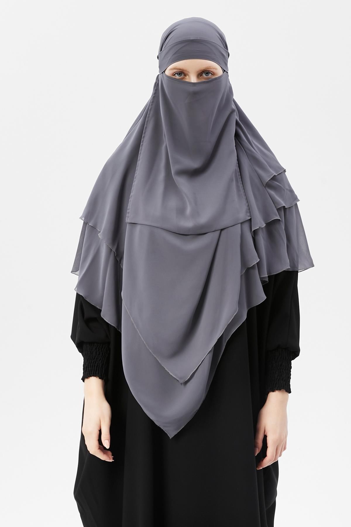 Islamic Women's Chiffon Triple-Layer Niqab  - Smoke