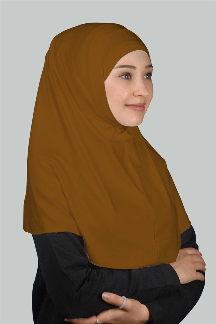 İkili Set Pratik Eşarp Hazır Türban ve Hijab Tesettür Bonesi - Taba