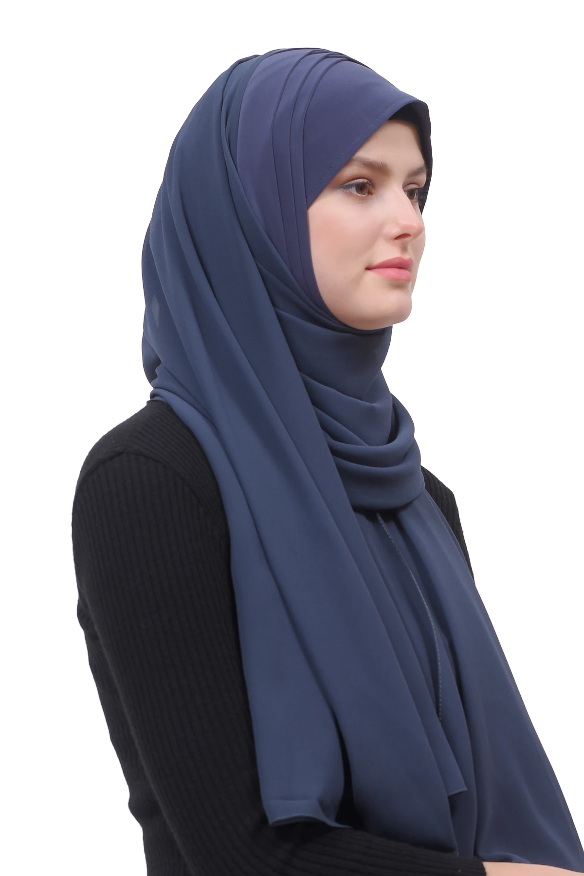 Pileli Çapraz Tela Bantlı Pratik Tesettür Şifon Şal