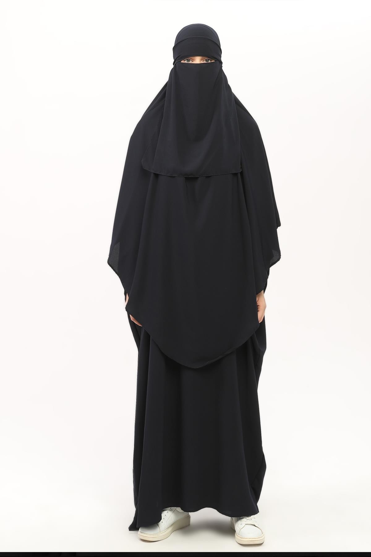 Women's 3-Piece Niqab Abaya Set - Navy Blue