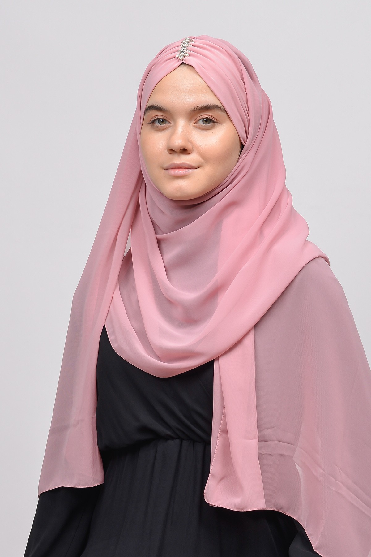 Stone Embellished Chiffon Shawl - Elegant & Practical - Light pink