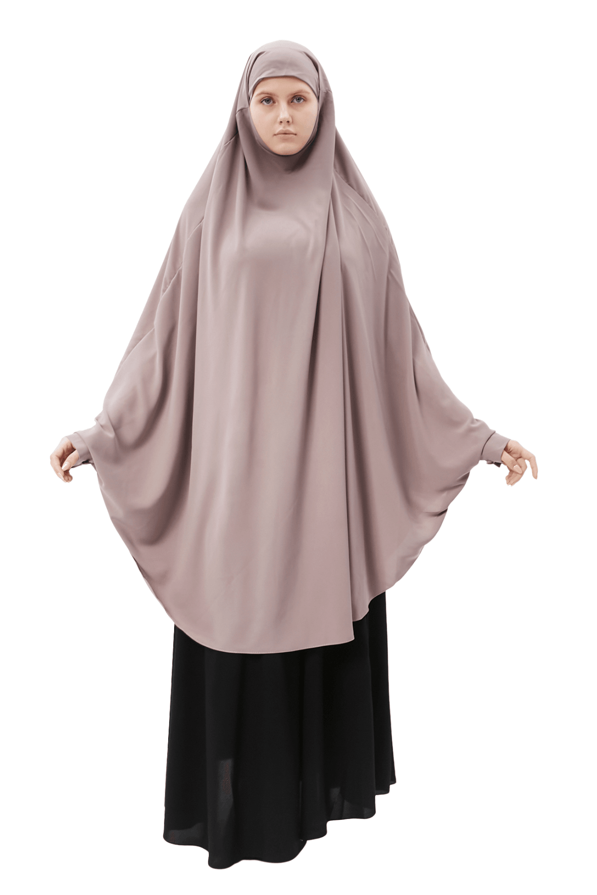 Kadın Tesettür Medine İpeği Çarşaf Üstü Peçeli Sufle Hijab - Koyu Gül Kurusu