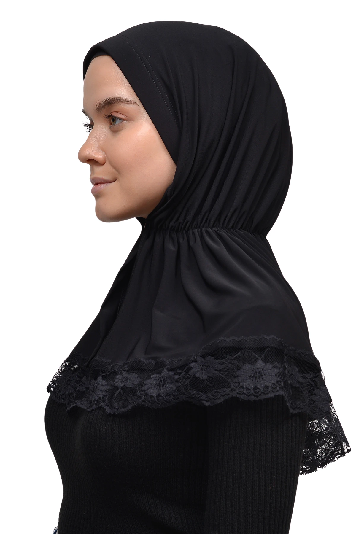 Dantelli Lastik Büzgülü Tela Bantlı Çıtçıtlı Hazır Türban Pratik Eşarp