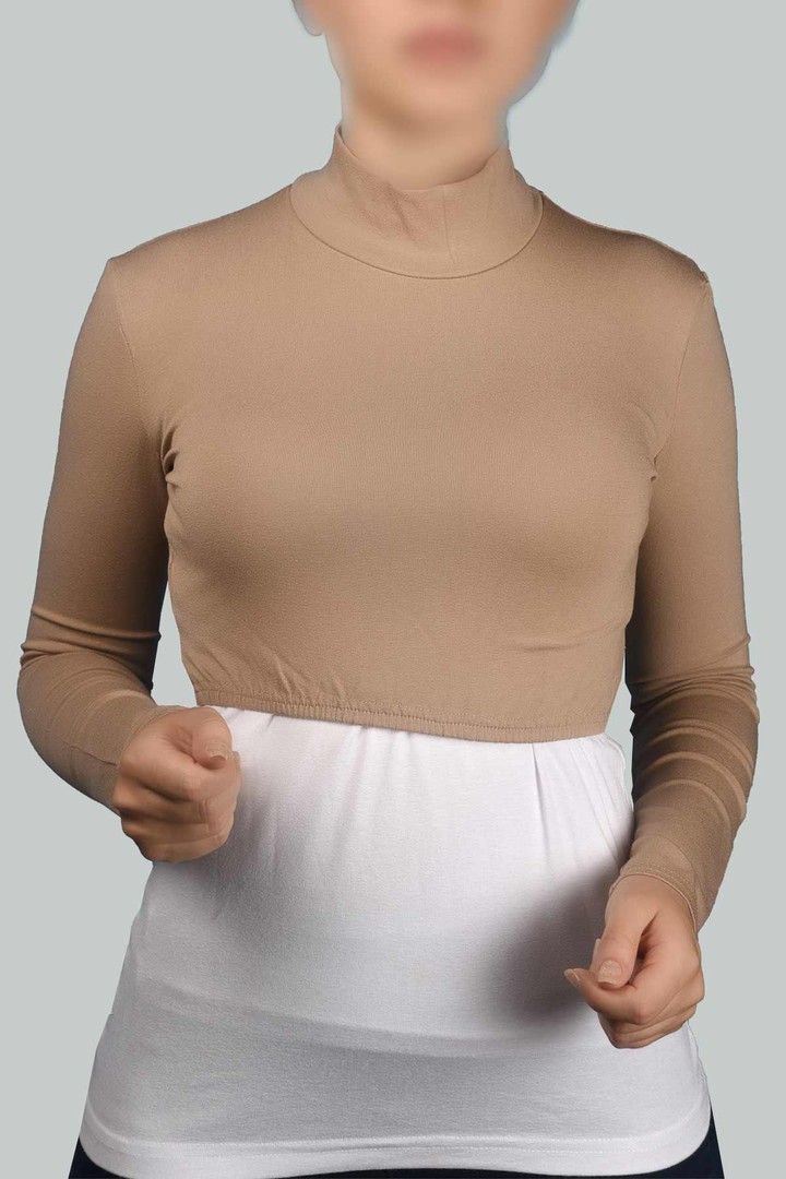 Long Sleeve Turtleneck Top - Dark Beige