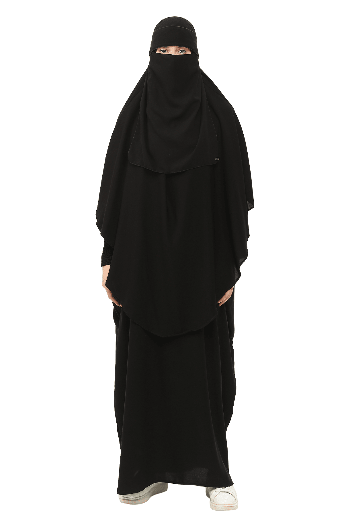 Sultanbaş Nikaplı Çarşaf Cilbab Khimar Abaya Kolu Lastikli Hakim Yaka Peçeli Ferace Medine İpek - Siyah