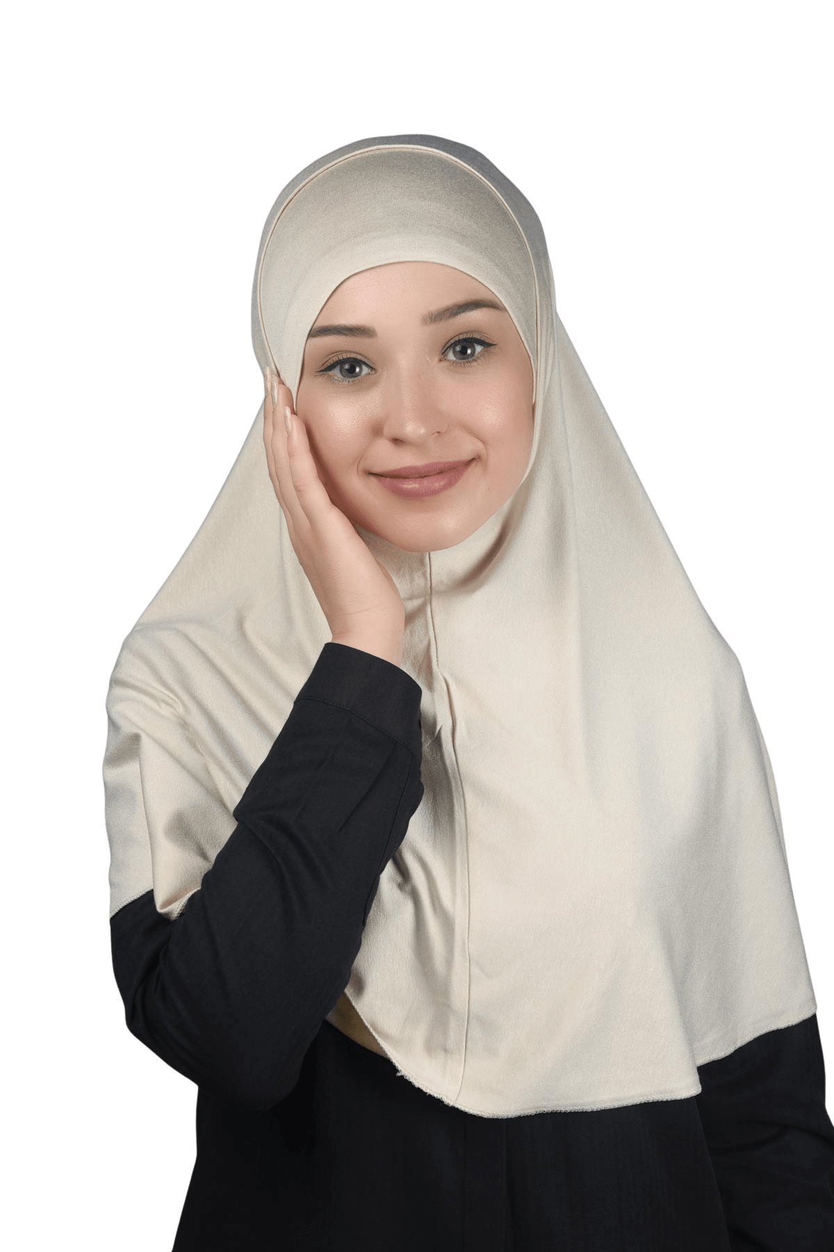 İkili Set Pratik Eşarp Hazır Türban ve Hijab Tesettür Bonesi - Krem