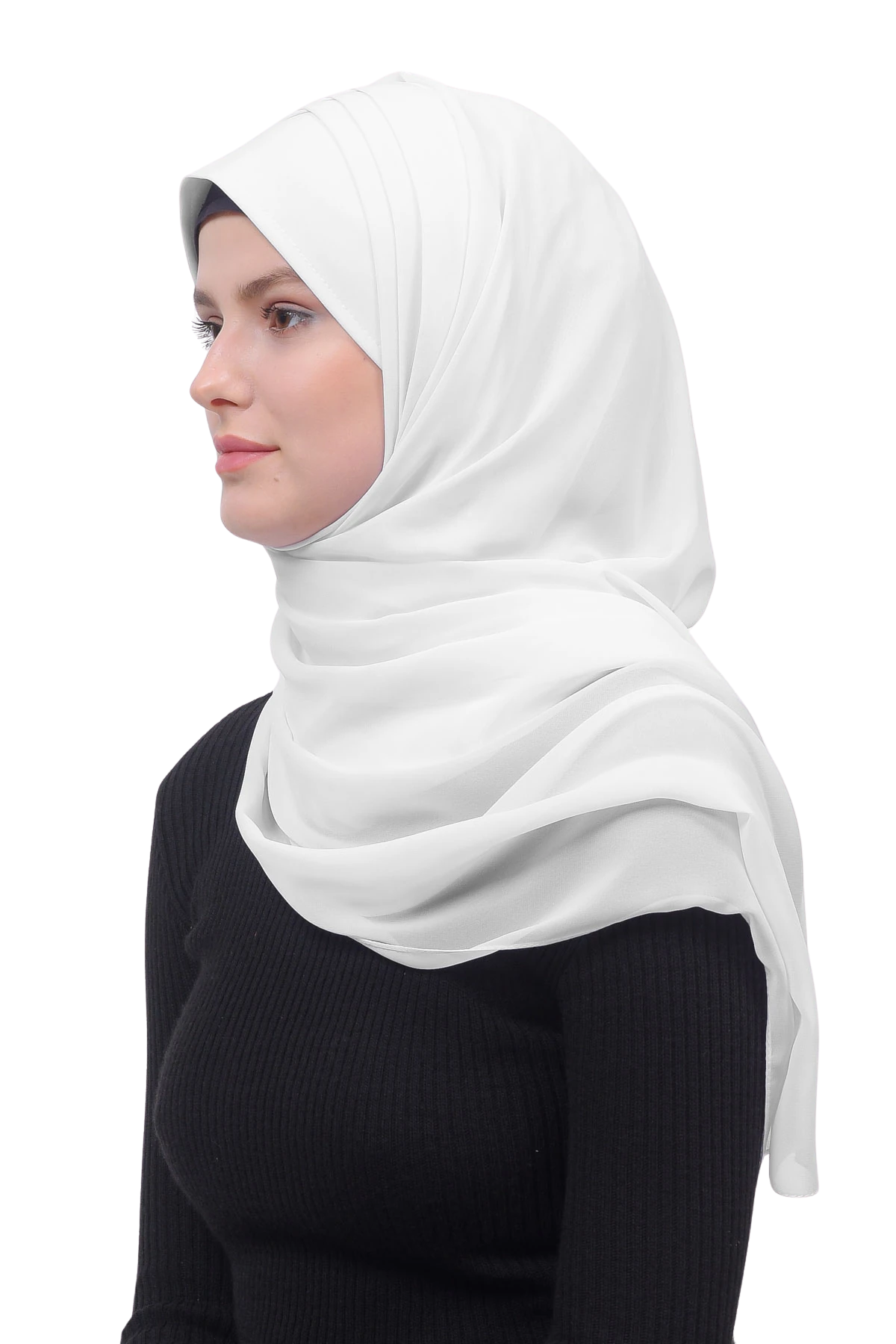 Pileli Çapraz Tela Bantlı Pratik Tesettür Şifon Şal