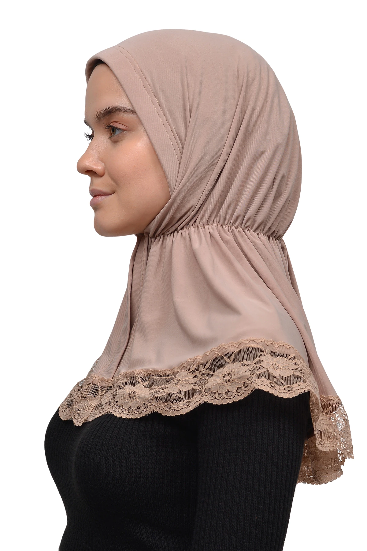 Dantelli Lastik Büzgülü Tela Bantlı Çıtçıtlı Hazır Türban Pratik Eşarp