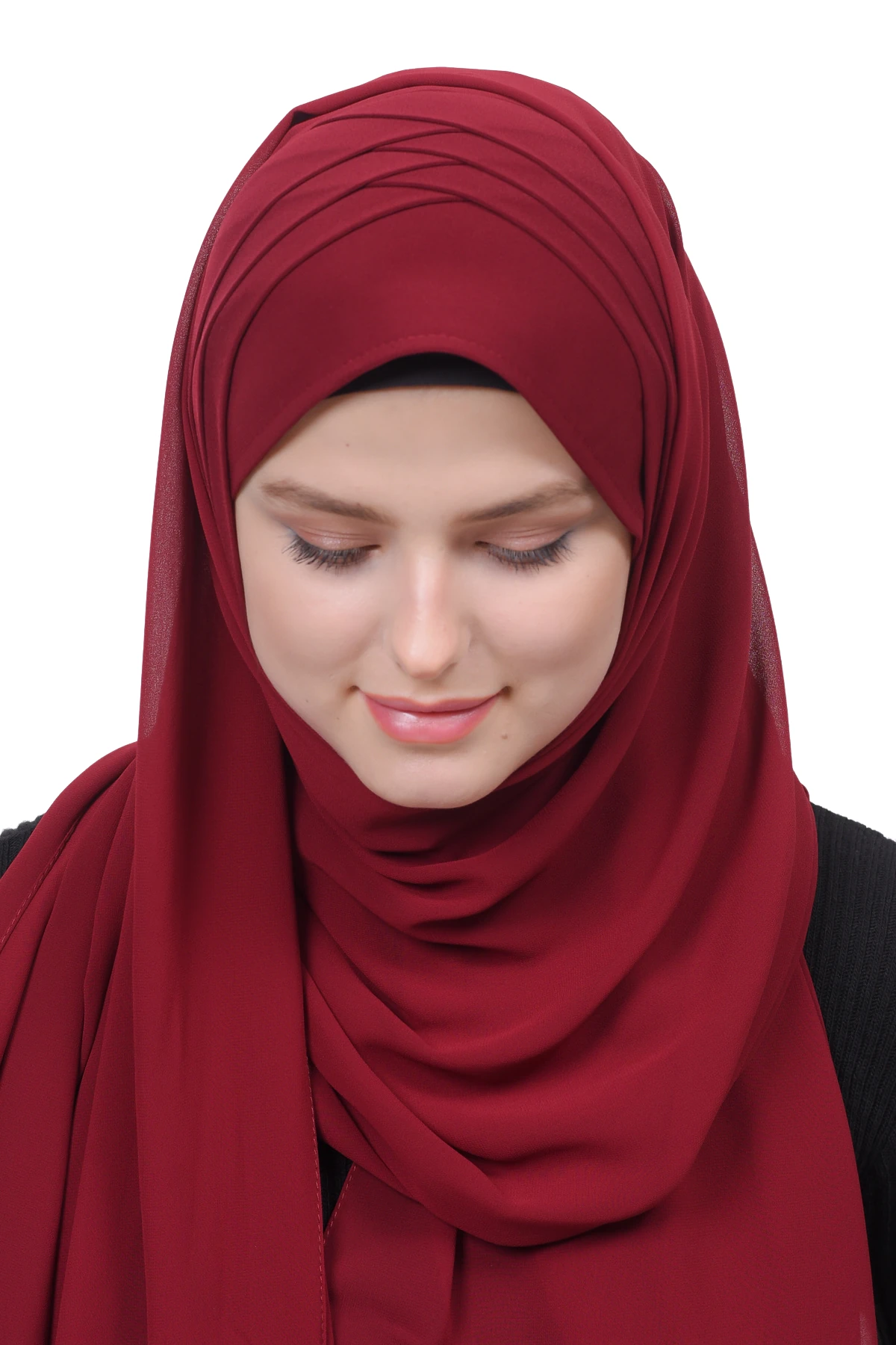 Pileli Çapraz Tela Bantlı Pratik Tesettür Şifon Şal