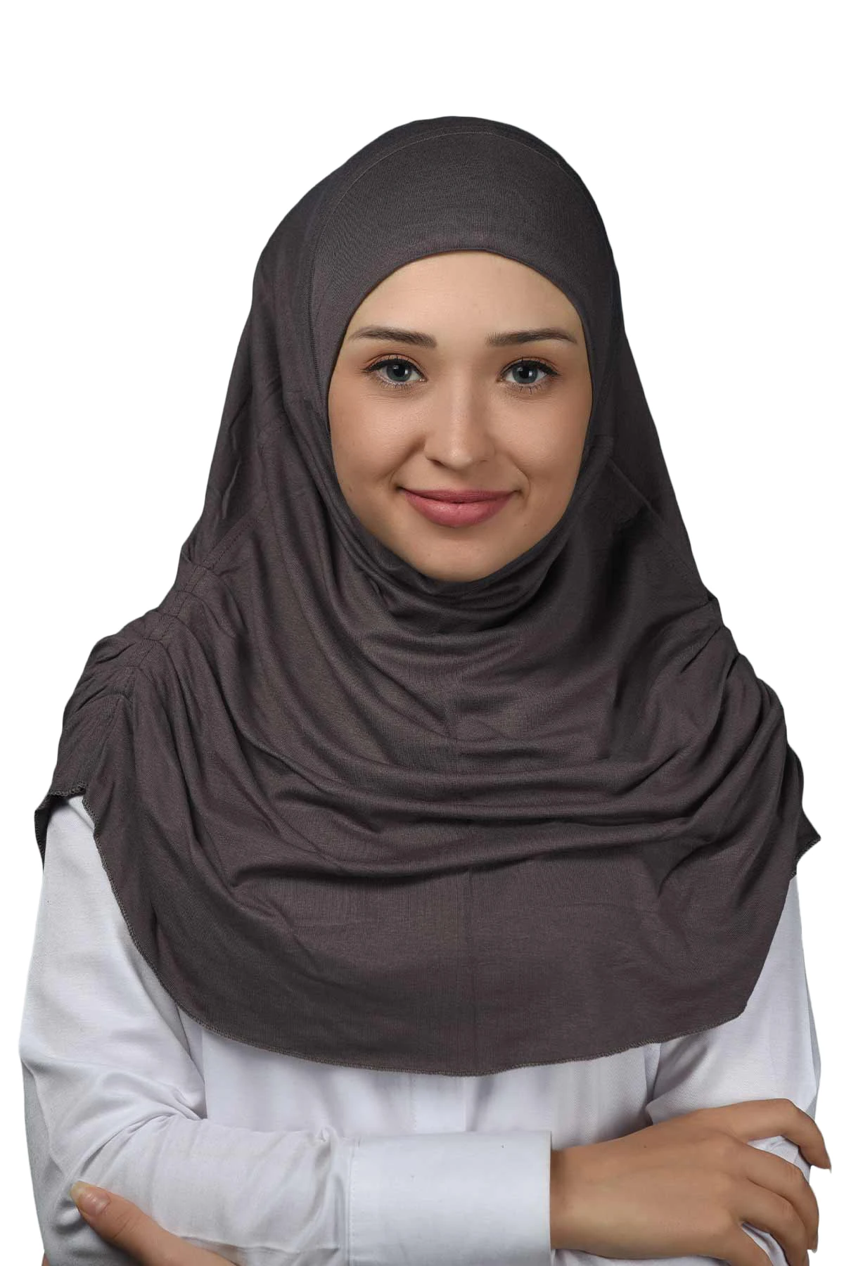 Hazır Türban Büzgülü Pileli Pratik Eşarp Tesettür Hijab - Namaz Örtüsü - Koyu Vizon