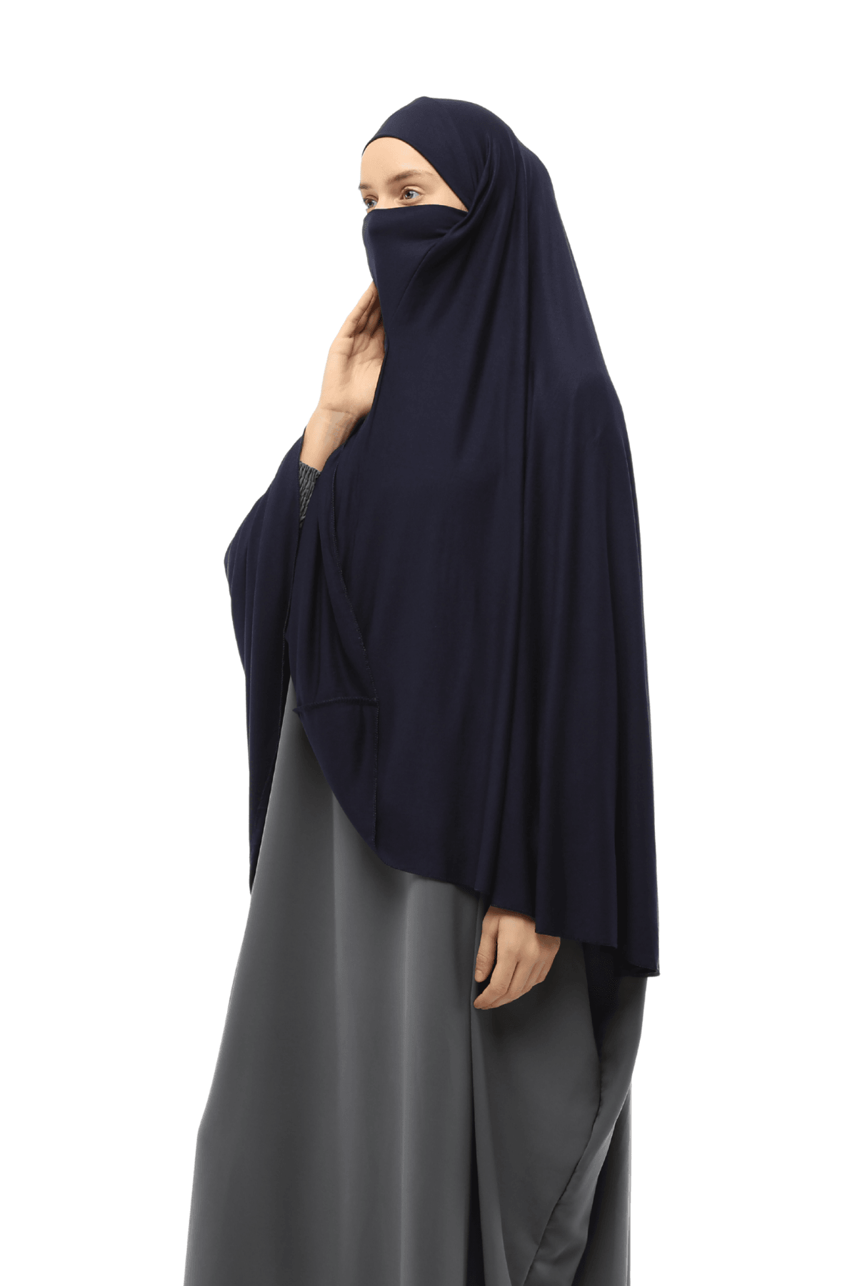 Hazır Türban Peçeli Pratik Eşarp Tesettür Nikaplı Hijab - Namaz Örtüsü Sufle (5XL) - Lacivert