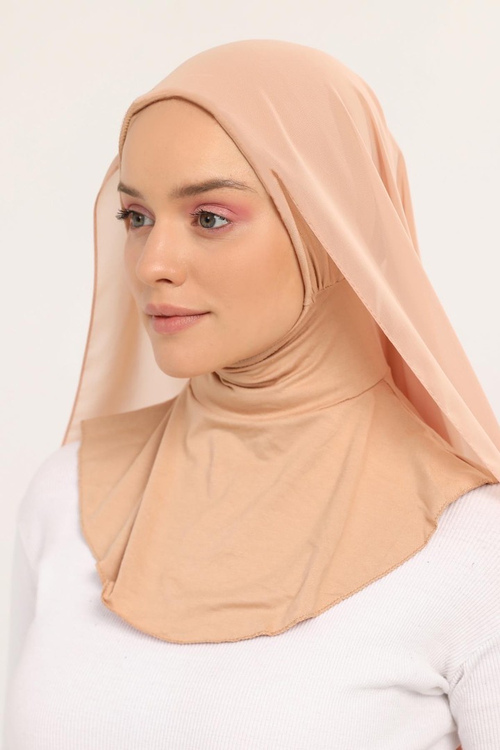 Ready-to-Wear Chiffon Shawl with Bonnet - Dark Beige