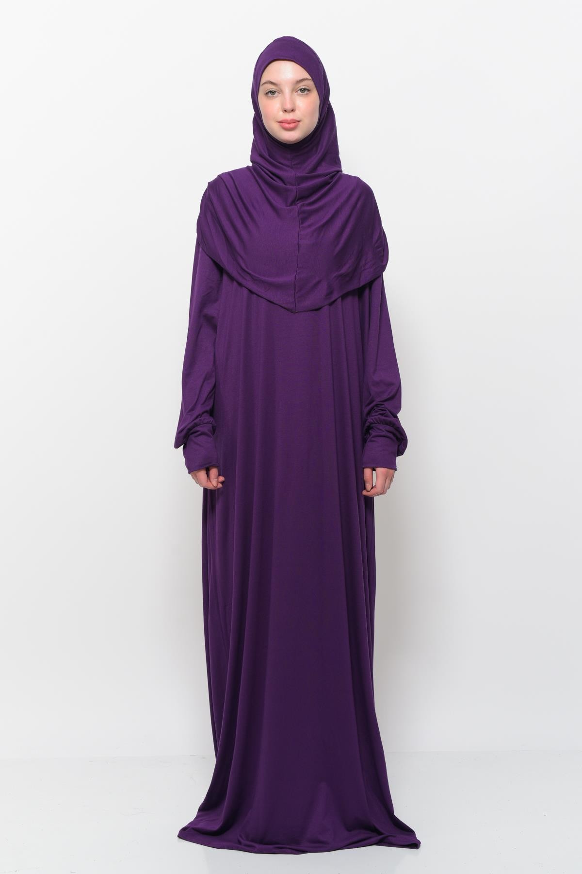 One-Piece Organic Cotton Hijab Prayer Dress  - Plum