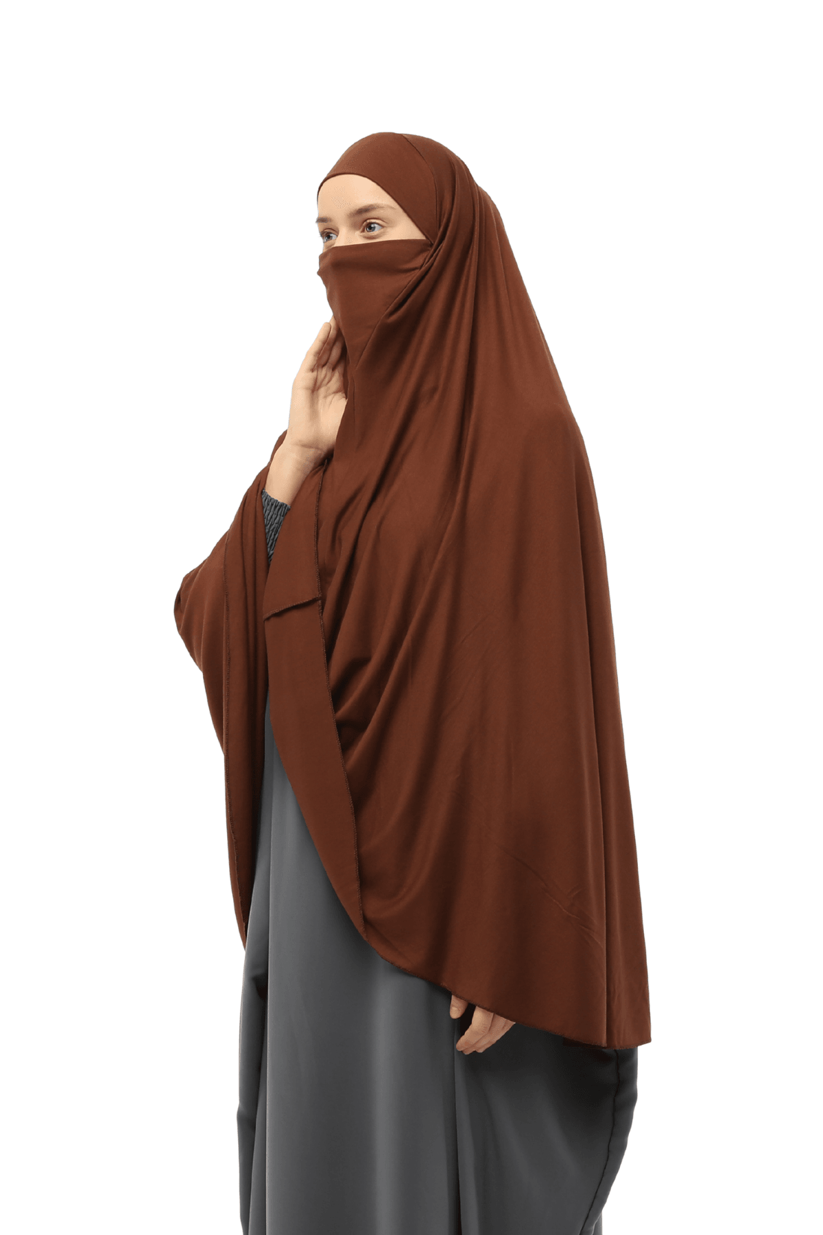 Hazır Türban Peçeli Pratik Eşarp Tesettür Nikaplı Hijab - Namaz Örtüsü Sufle (5XL) - Çikolata