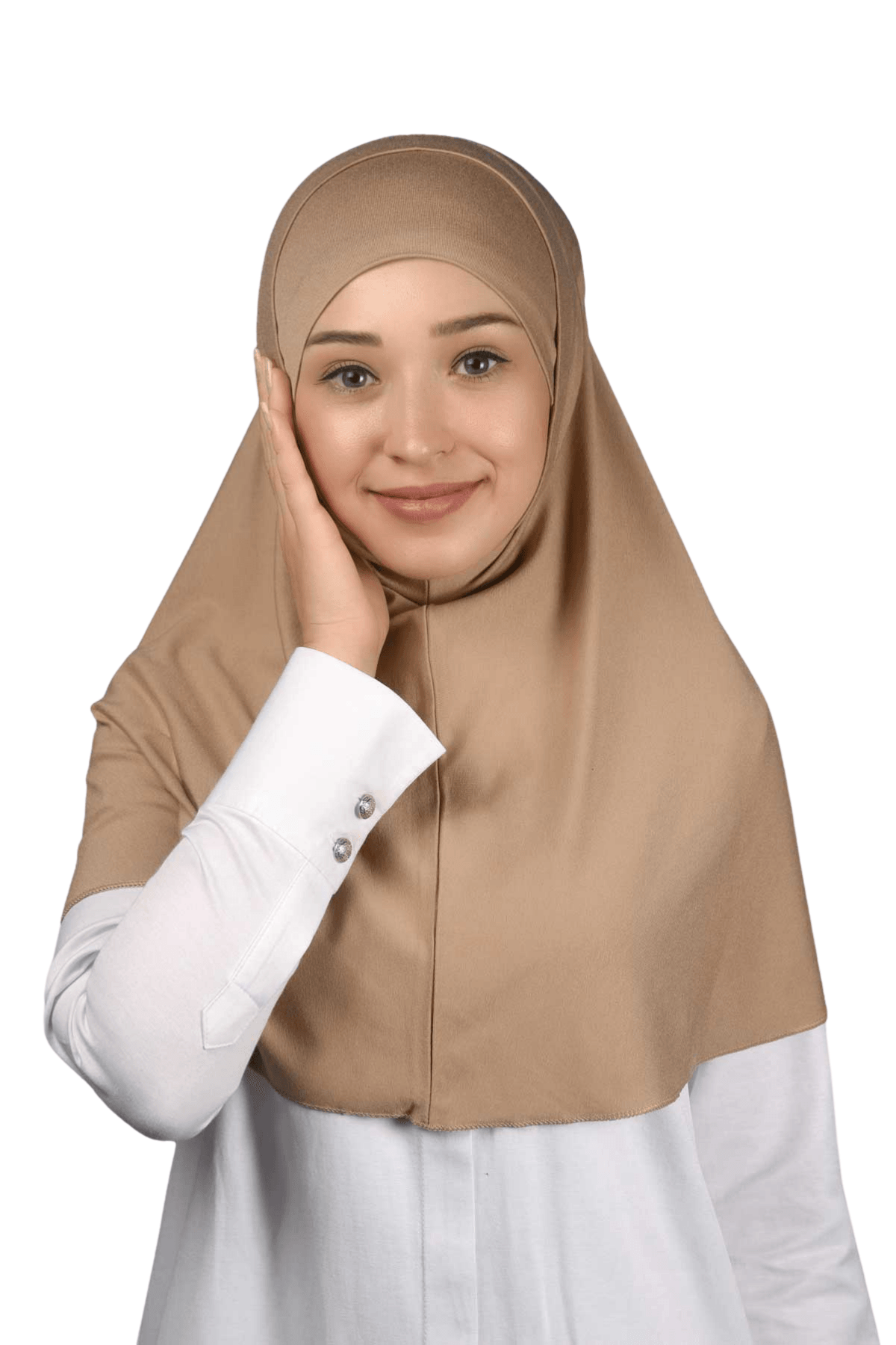 İkili Set Pratik Eşarp Hazır Türban ve Hijab Tesettür Bonesi - Koyu Bej
