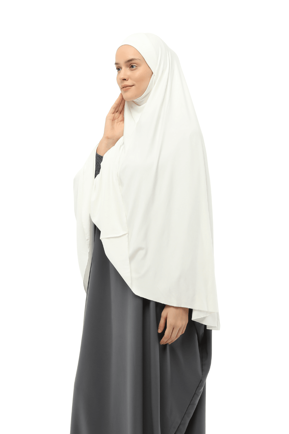 Hazır Türban Peçeli Pratik Eşarp Tesettür Nikaplı Hijab - Namaz Örtüsü Sufle (5XL) - Ekru