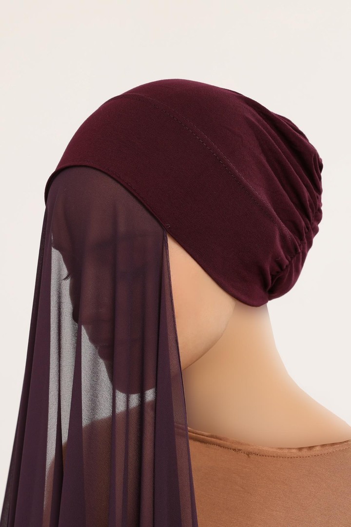 Practical Bonnet and Chiffon Shawl Set - Plum