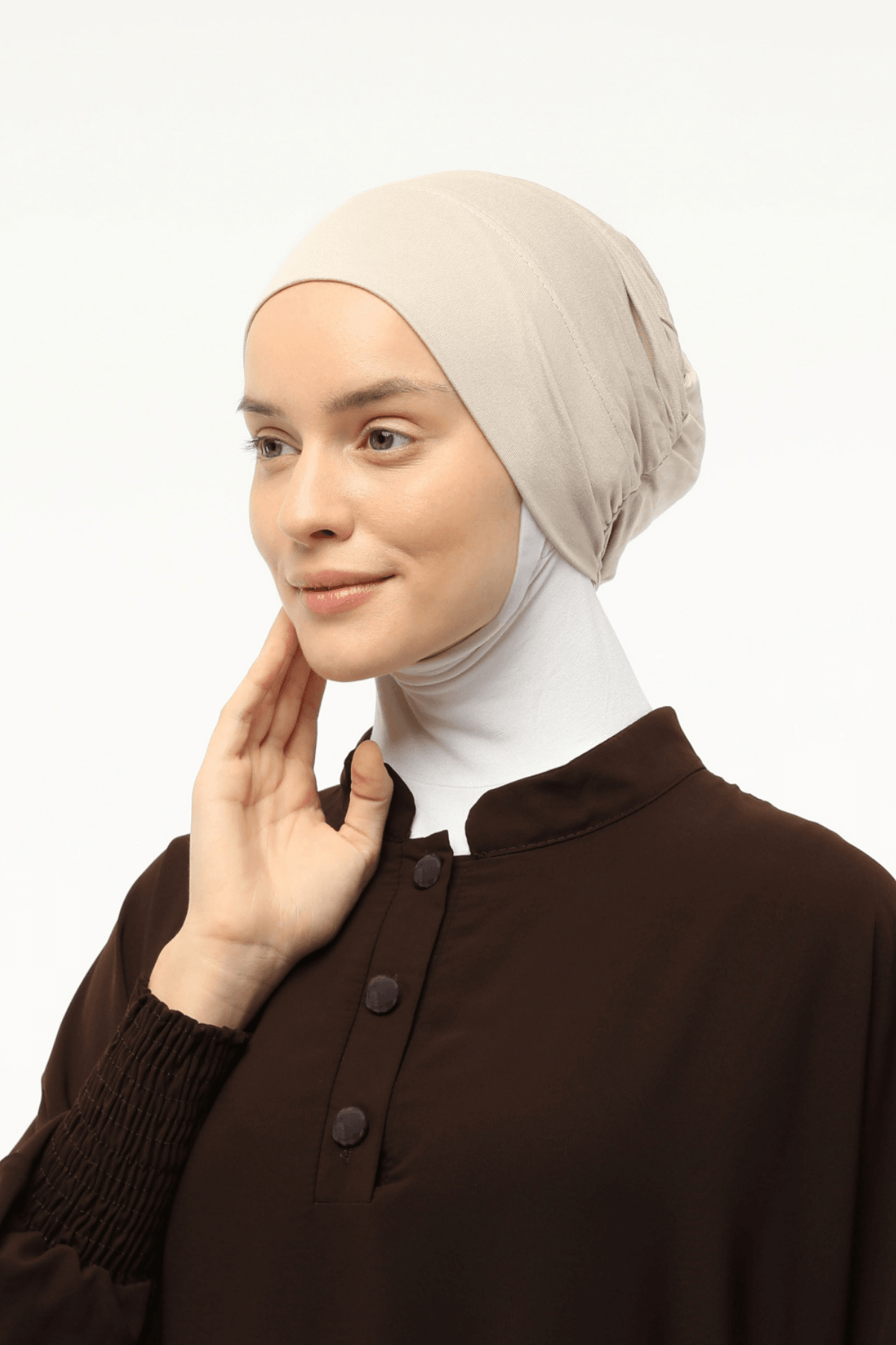 Instant Practical Fitted Elastic Hijab Bonnet - Sand Beige