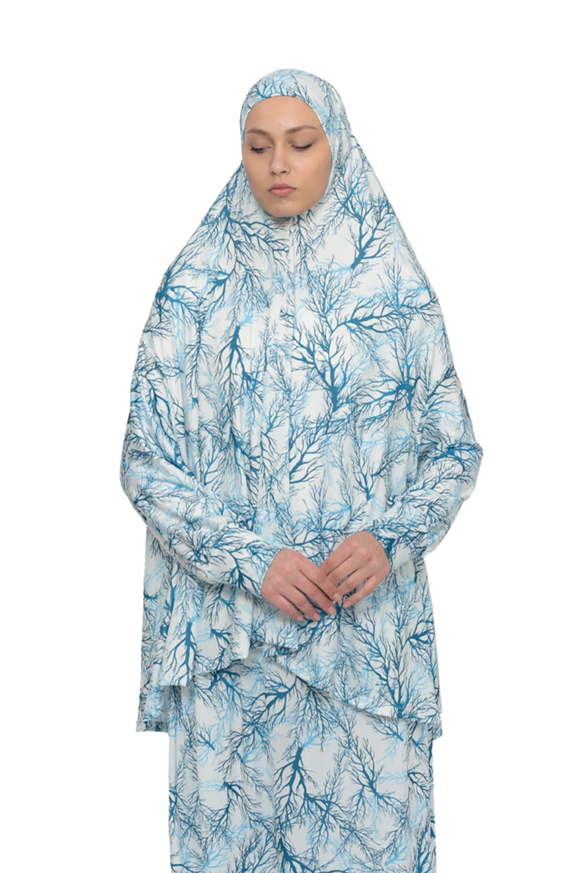 Two-Piece Elastic Skirt & Batwing Sleeve Tree Pattern Prayer Dress