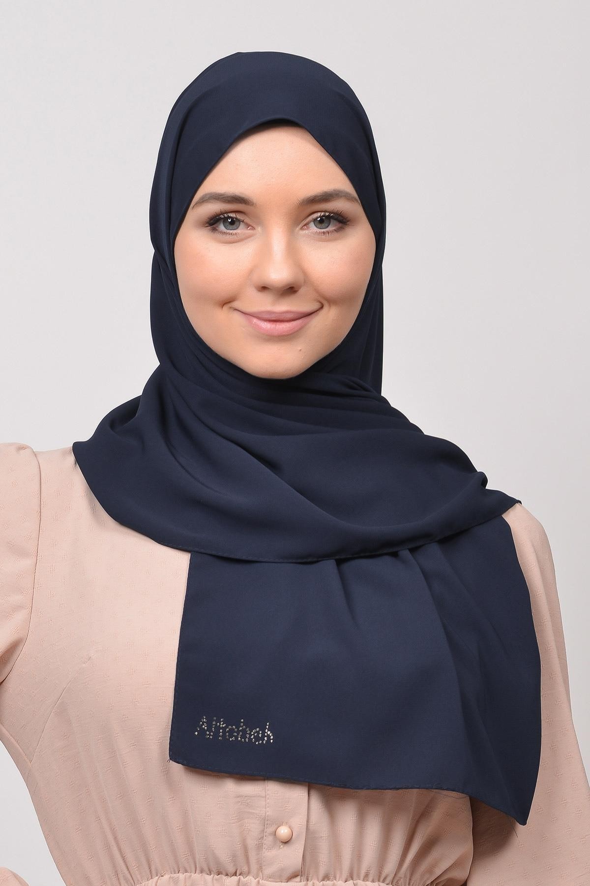 Medina Silk Shawl Hijab - Premium Quality - Dark Navyblue