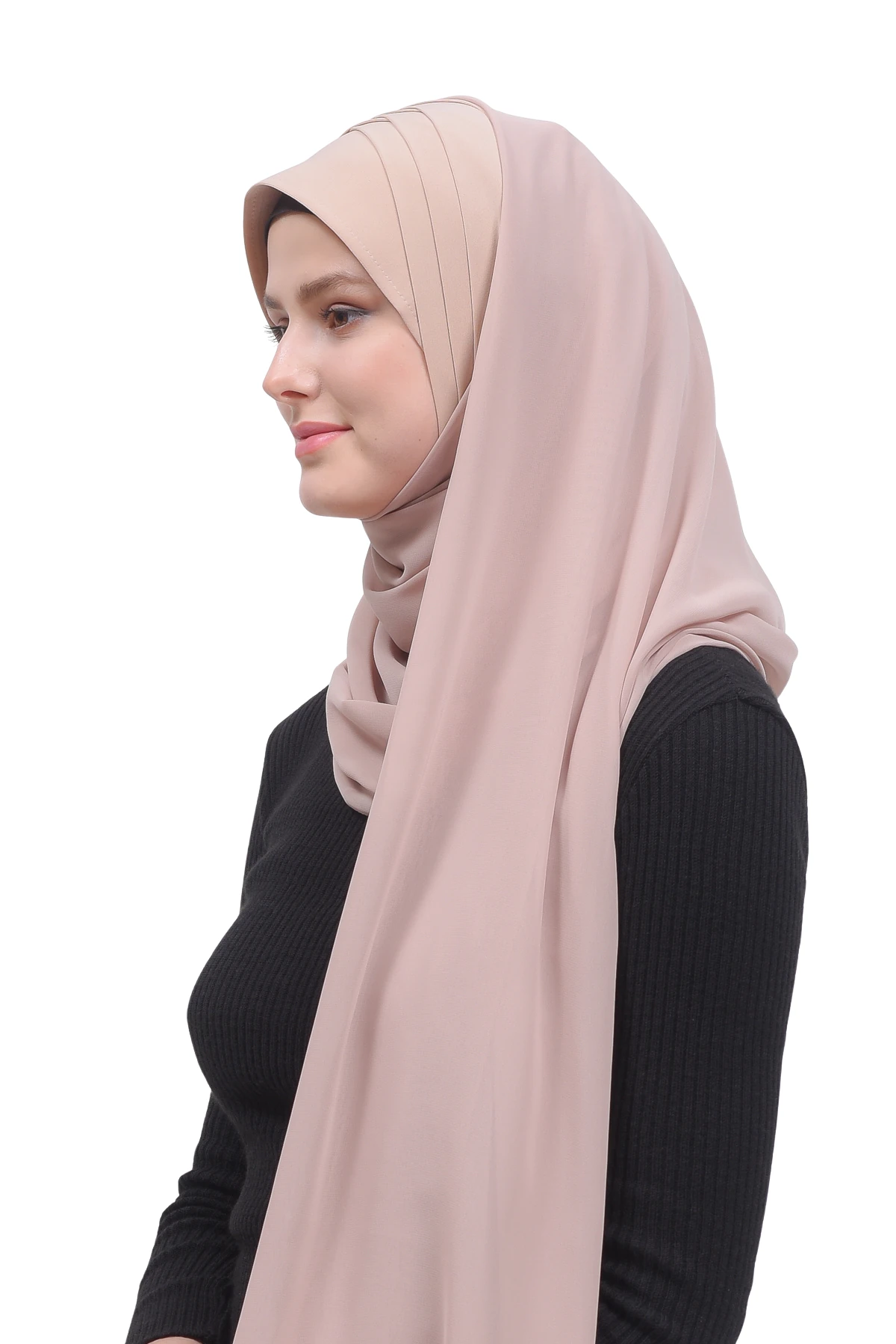 Pileli Çapraz Tela Bantlı Pratik Tesettür Şifon Şal