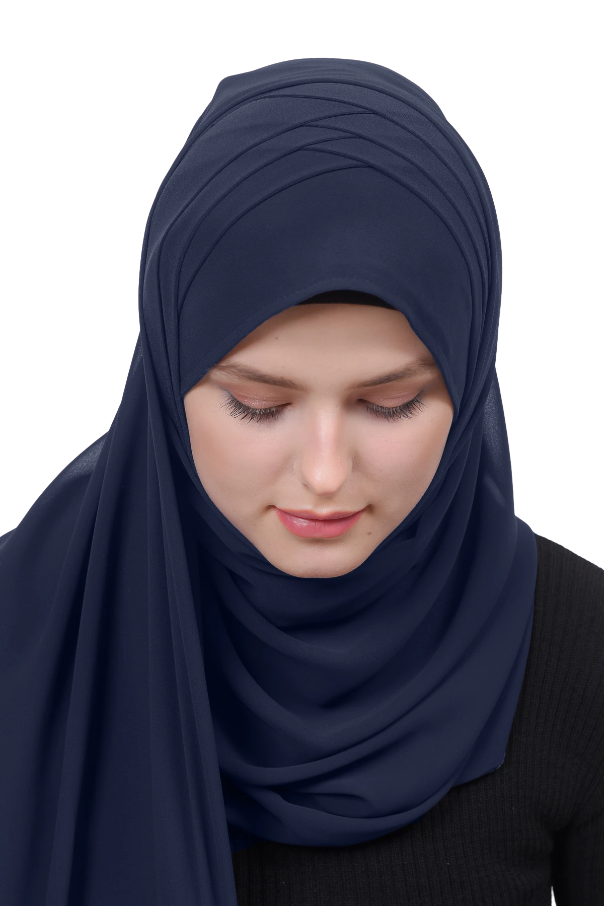 Pileli Çapraz Tela Bantlı Pratik Tesettür Şifon Şal