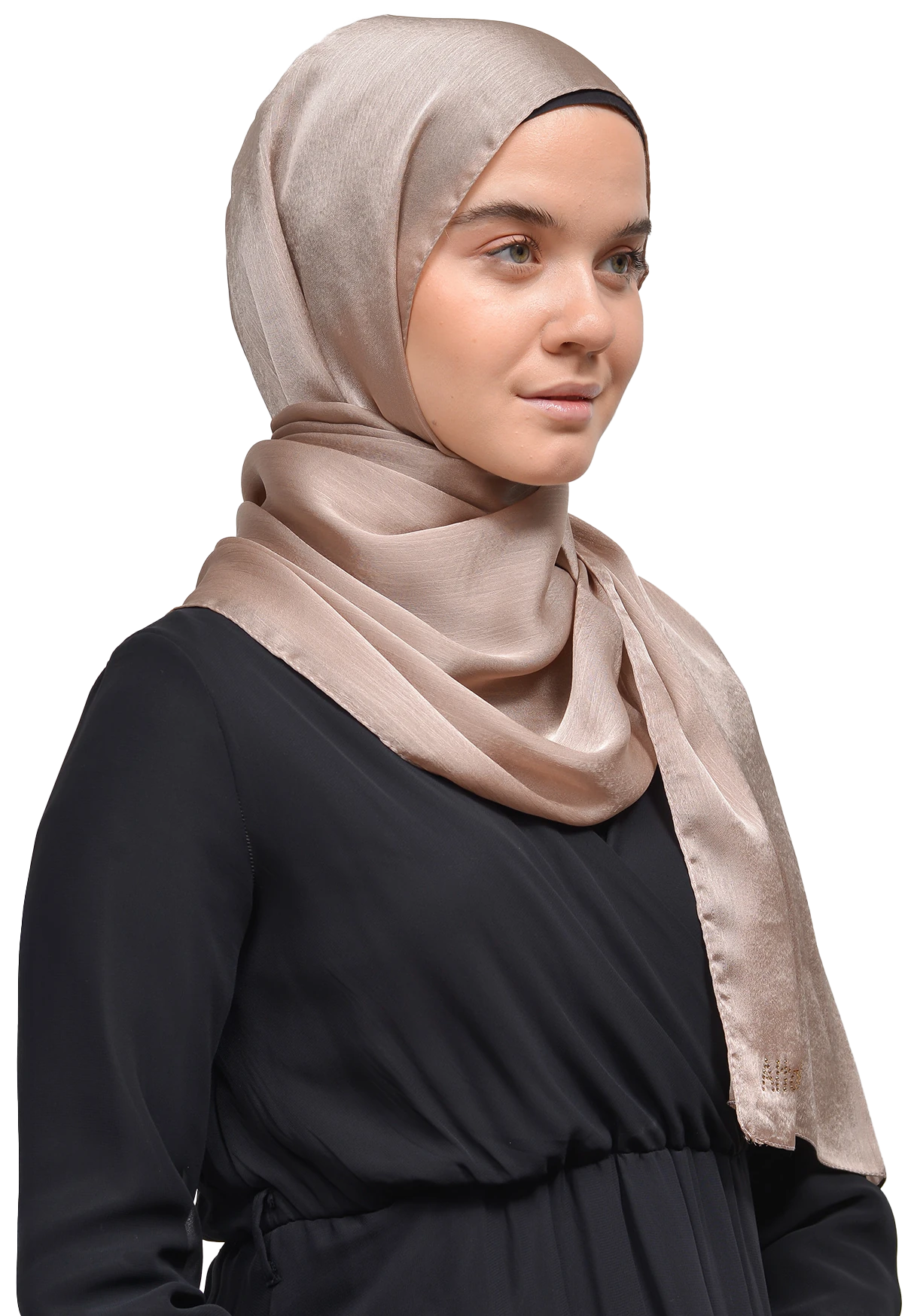 Janjan Parlak Saten Dokulu Tesettür Abiye Şifon Şal