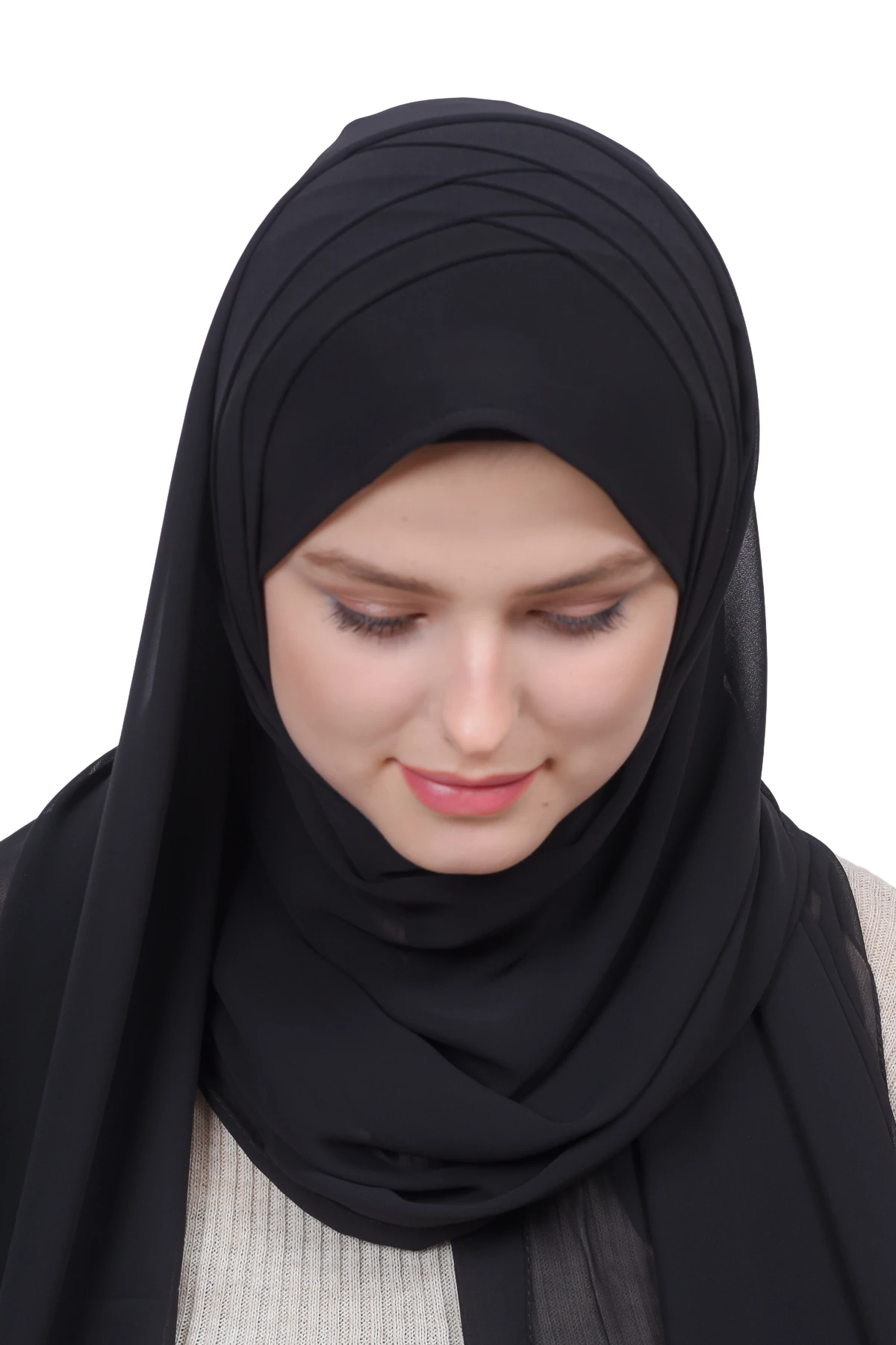 Pileli Çapraz Tela Bantlı Pratik Tesettür Şifon Şal