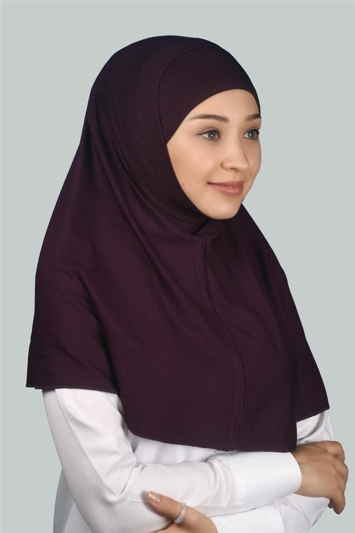 İkili Set Pratik Eşarp Hazır Türban ve Hijab Tesettür Bonesi - Mürdüm