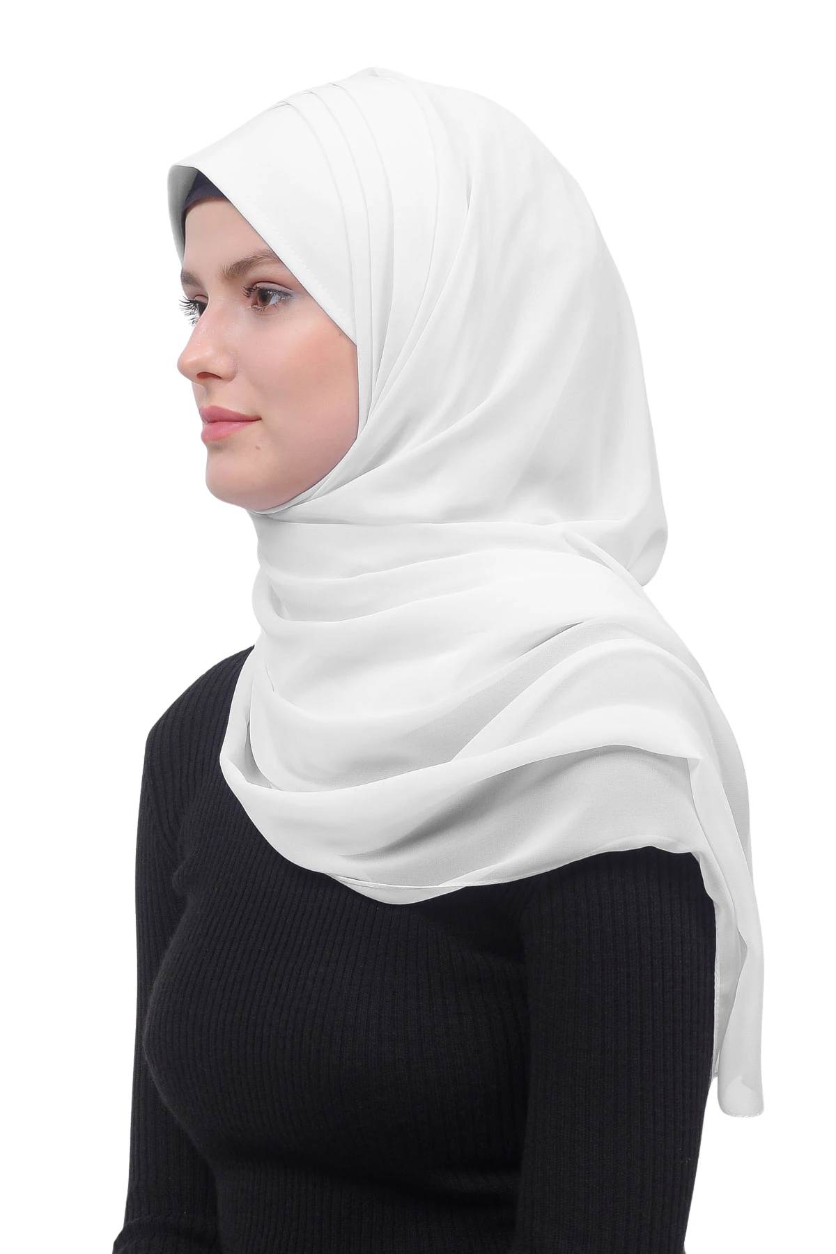 Pileli Çapraz Tela Bantlı Pratik Tesettür Şifon Şal