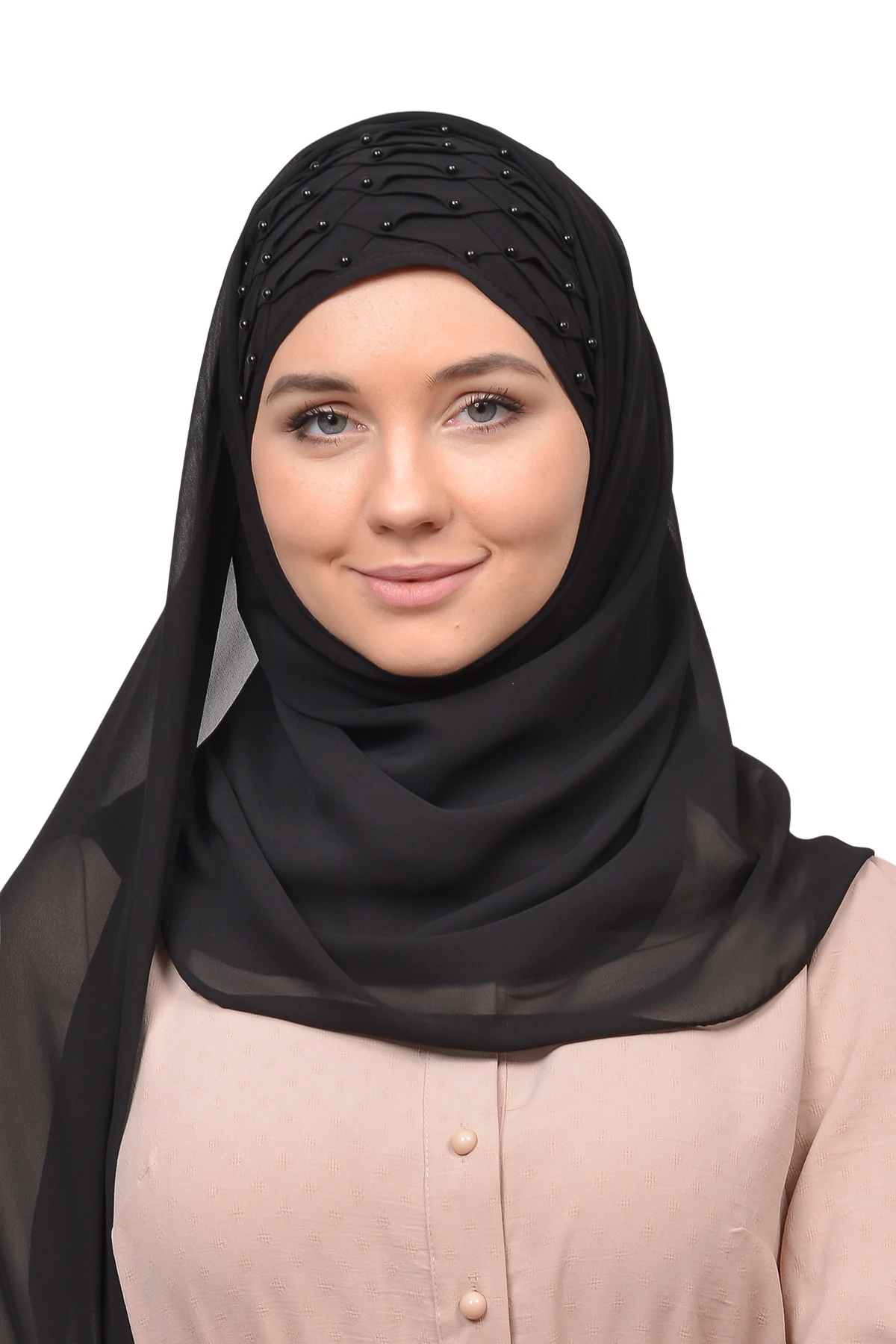 Nervure Beaded Chiffon Shawl - Versatile Wear - Black