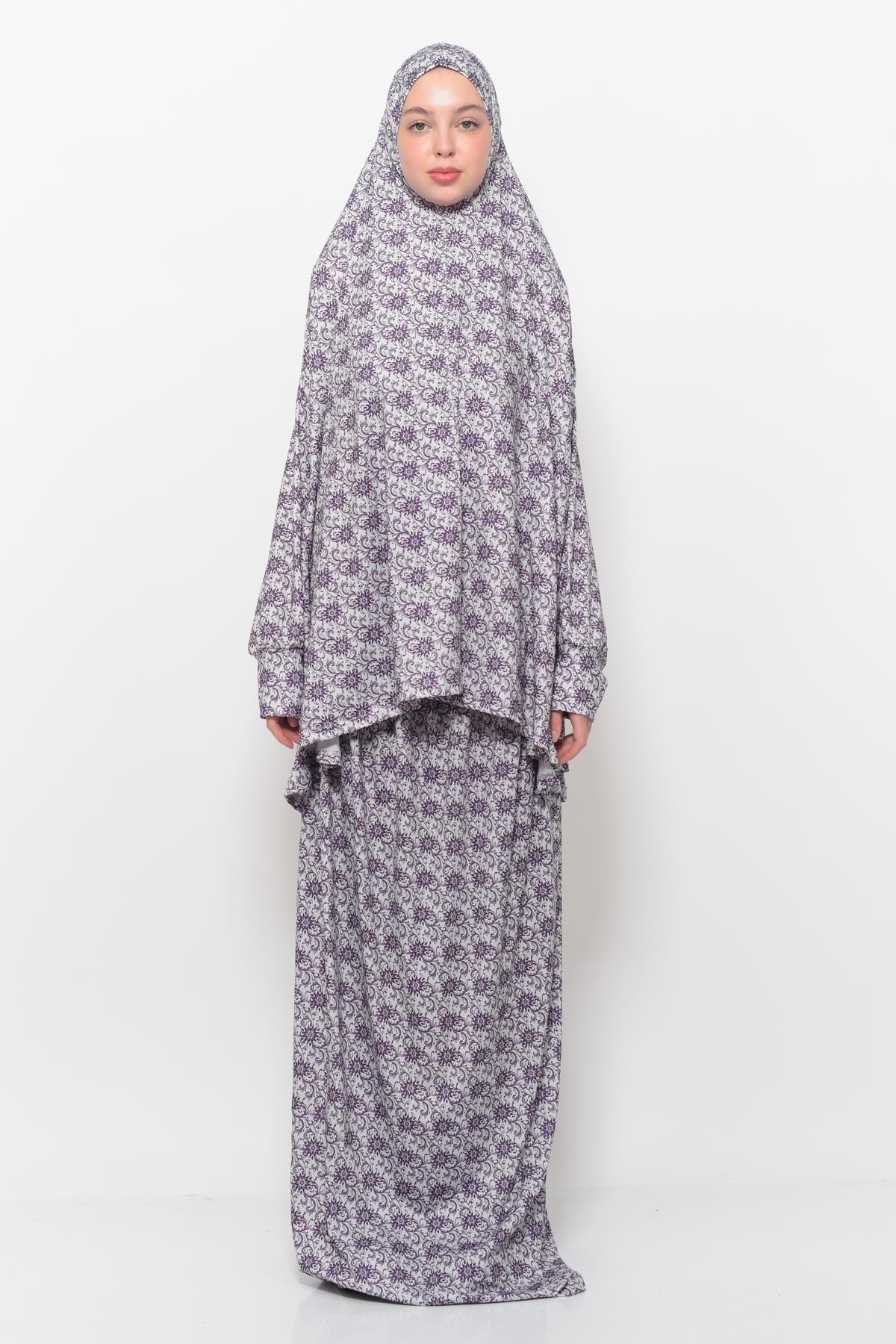 Two-Piece Sun Pattern Prayer Dress with Batwing Sleeves - Light purple