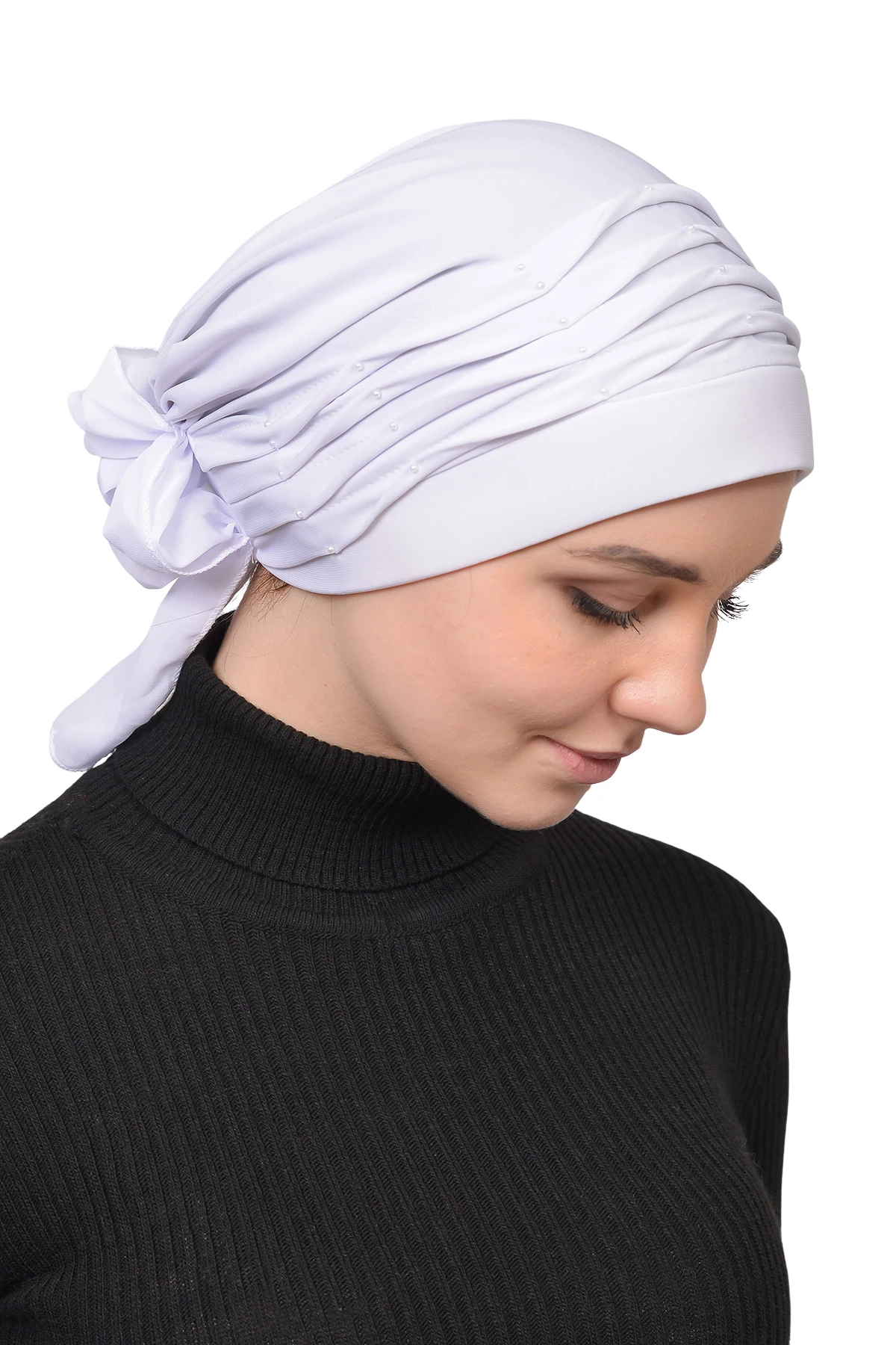 Pleated Pearl Nervure Turban Bonnet