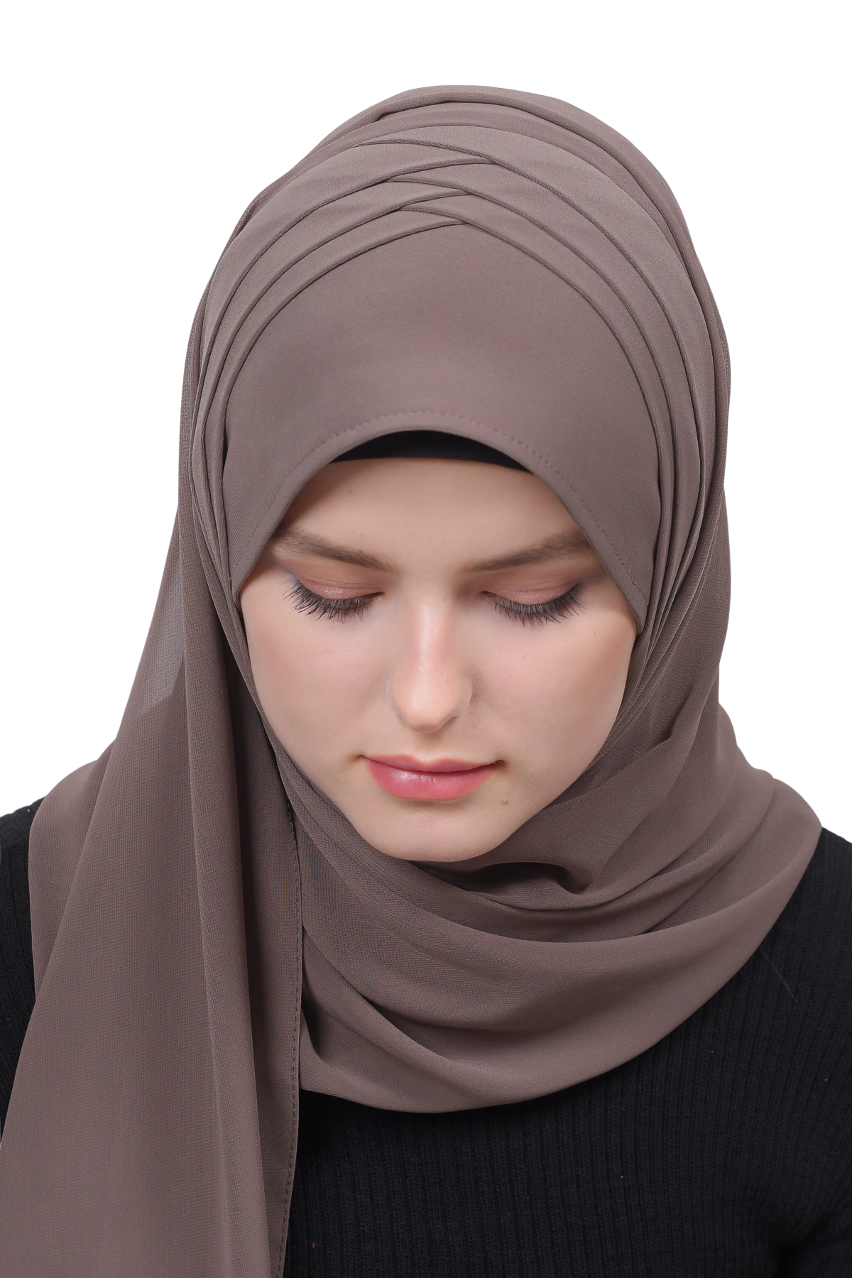 Pileli Çapraz Tela Bantlı Pratik Tesettür Şifon Şal