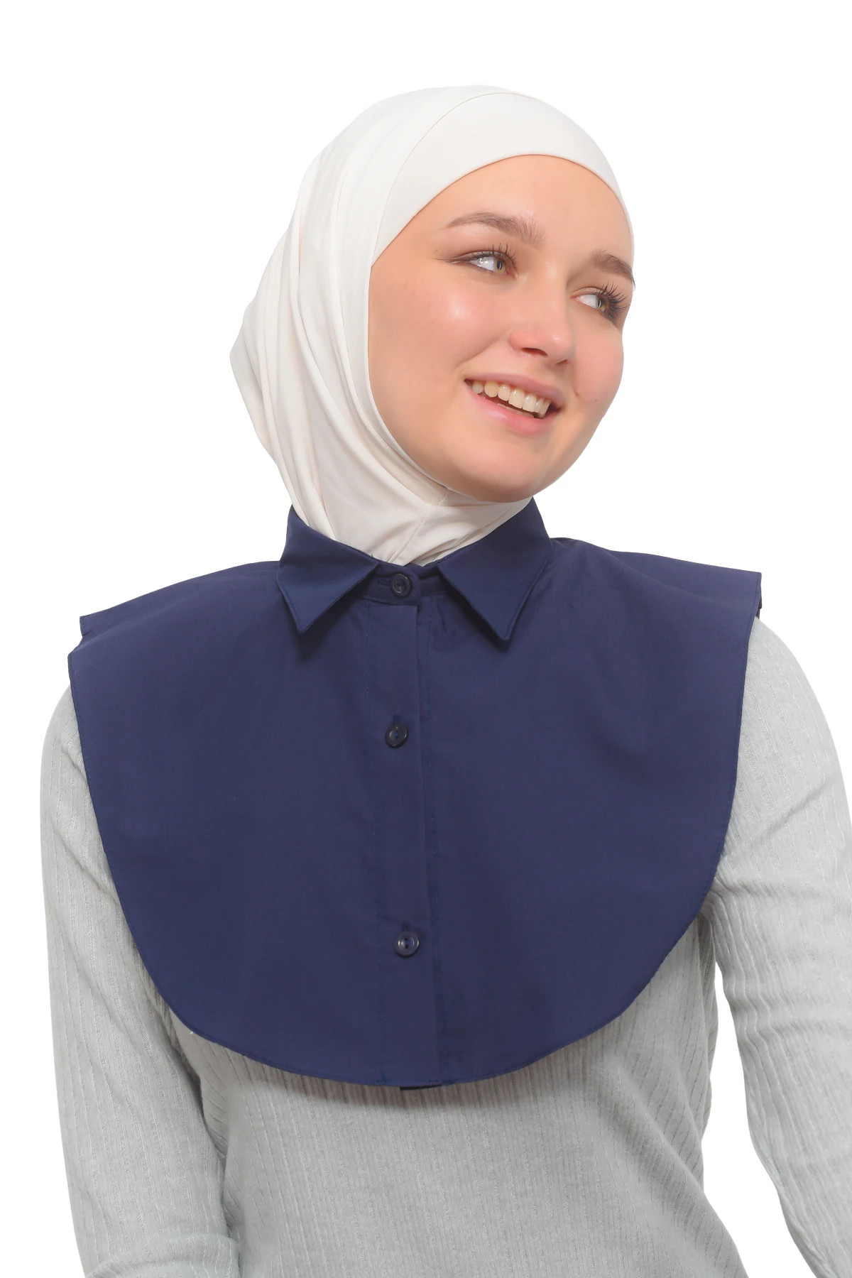 Kadın Düz Gömlek Yaka Hazır Tesettür İç Boyunluk Kurtarıcı Yakalık - Lacivert