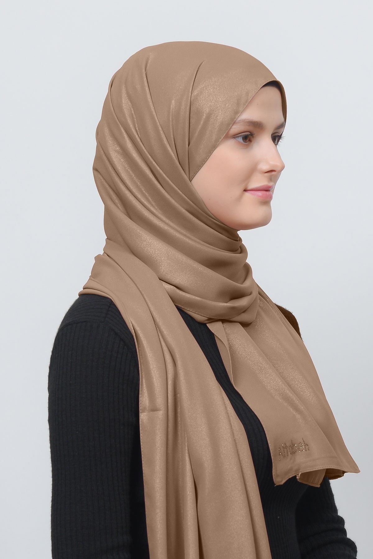 Glittery Chiffon Shawl Hijab - Elegant Evening Wear - Dark Beige