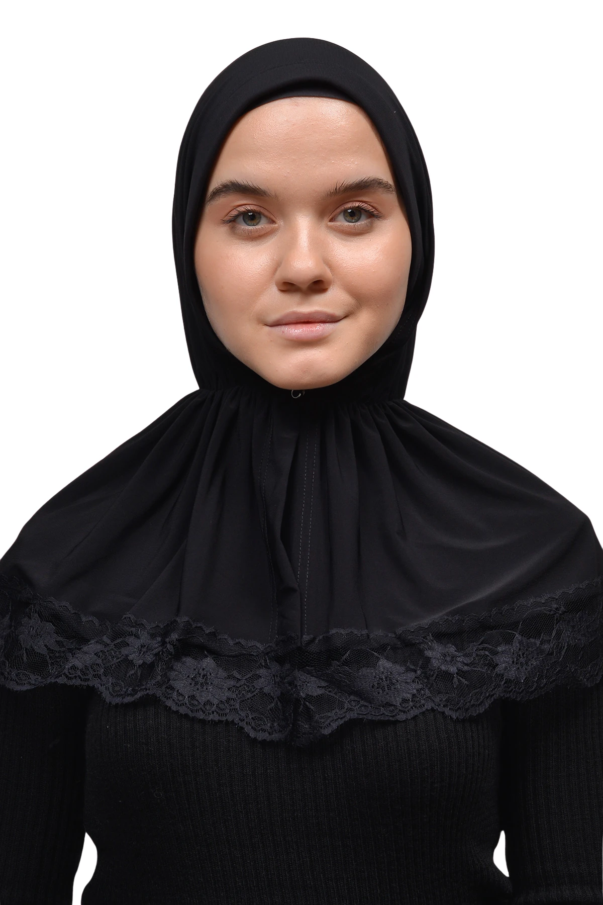 Dantelli Lastik Büzgülü Tela Bantlı Çıtçıtlı Hazır Türban Pratik Eşarp