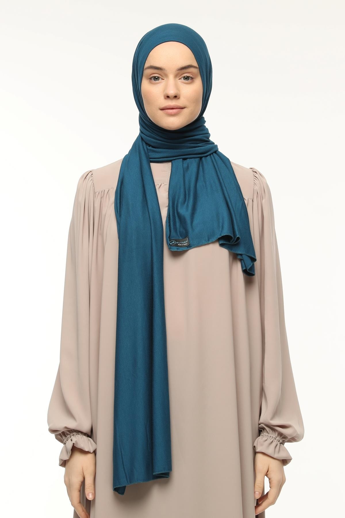 Cotton Jersey Shawl Hijab - Soft & Stretchy  - Petrol