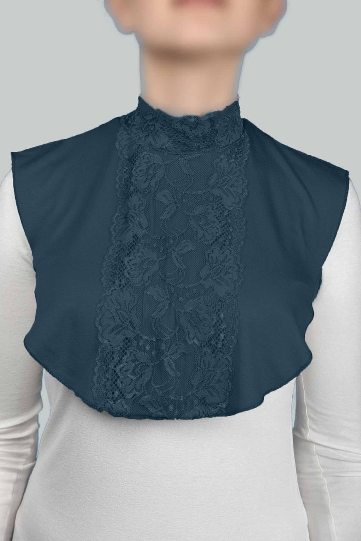 Combed Cotton Hijab Lace Circle Neck Collar  - Petrol