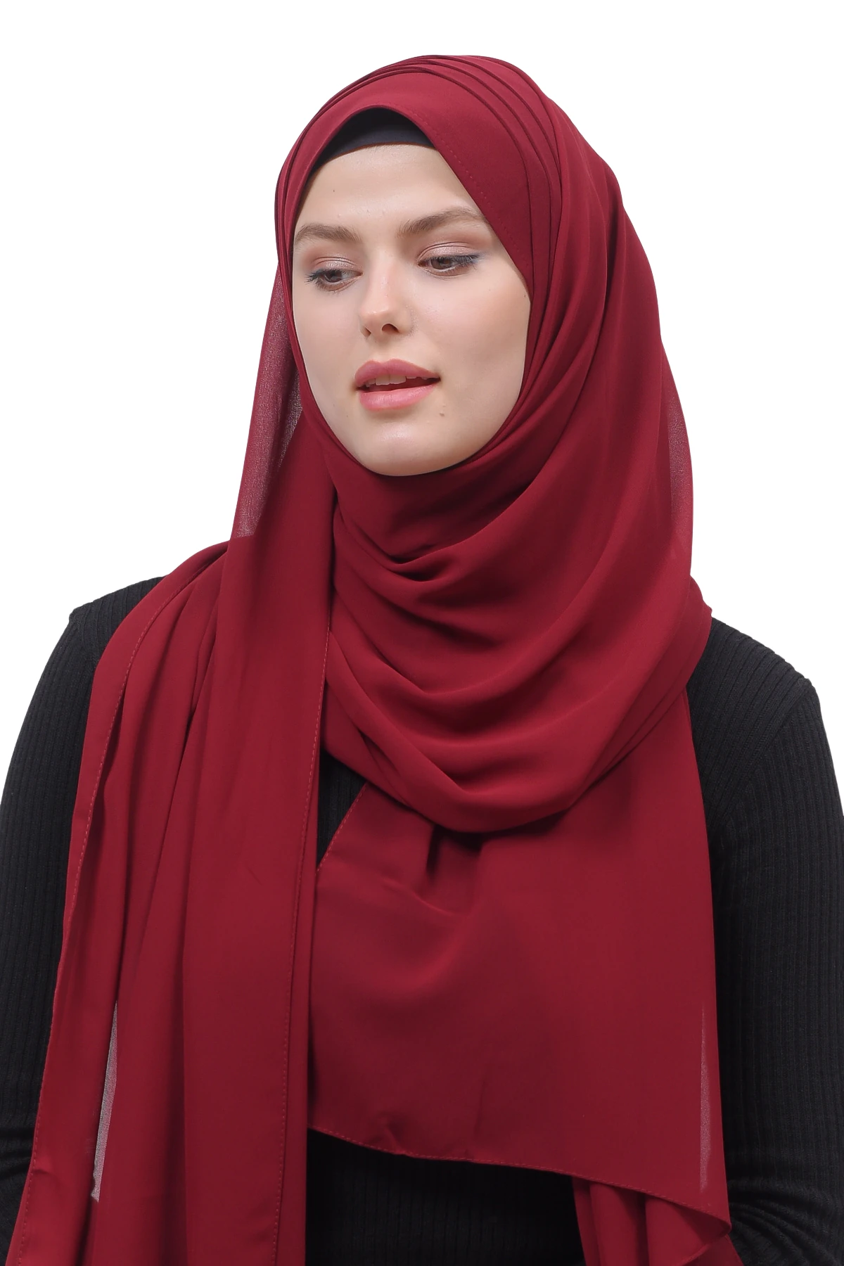 Pileli Çapraz Tela Bantlı Pratik Tesettür Şifon Şal