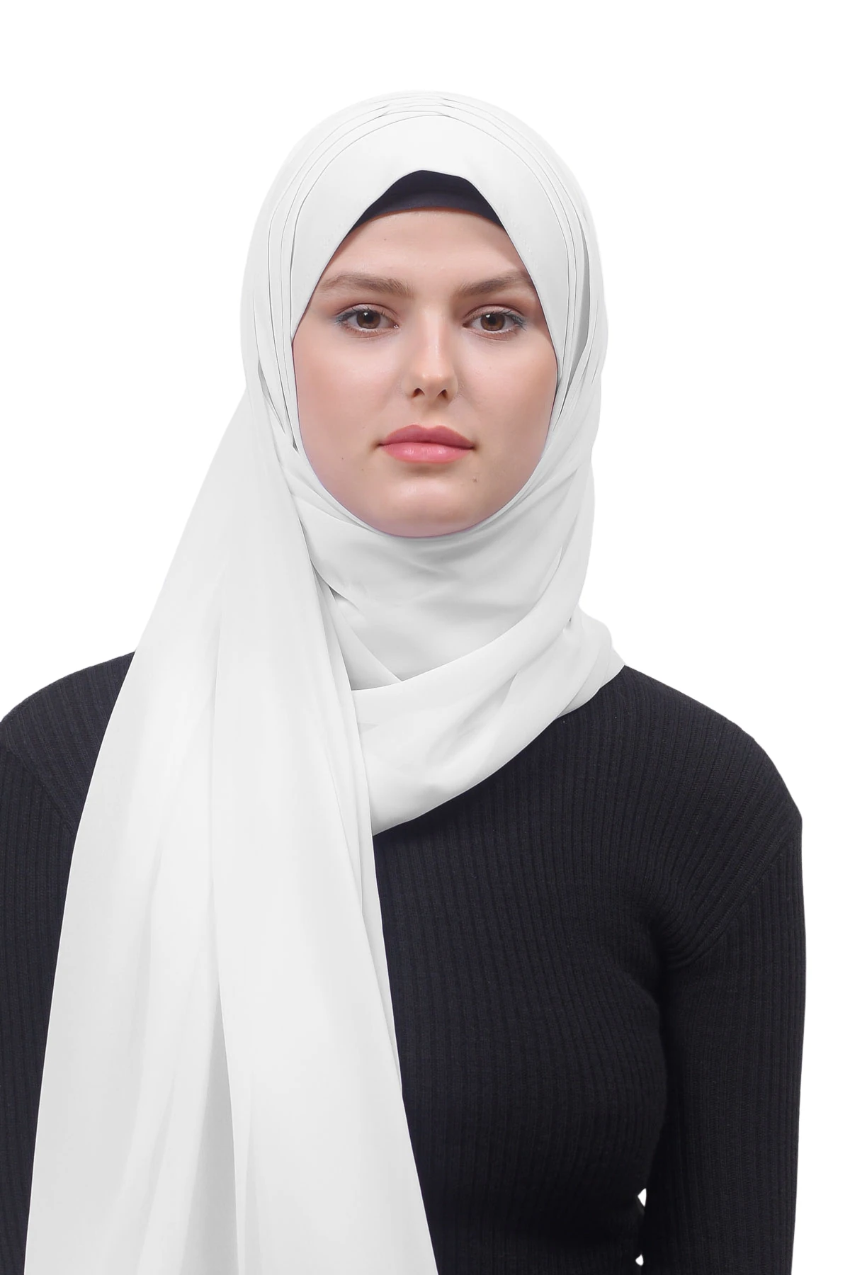 Pileli Çapraz Tela Bantlı Pratik Tesettür Şifon Şal