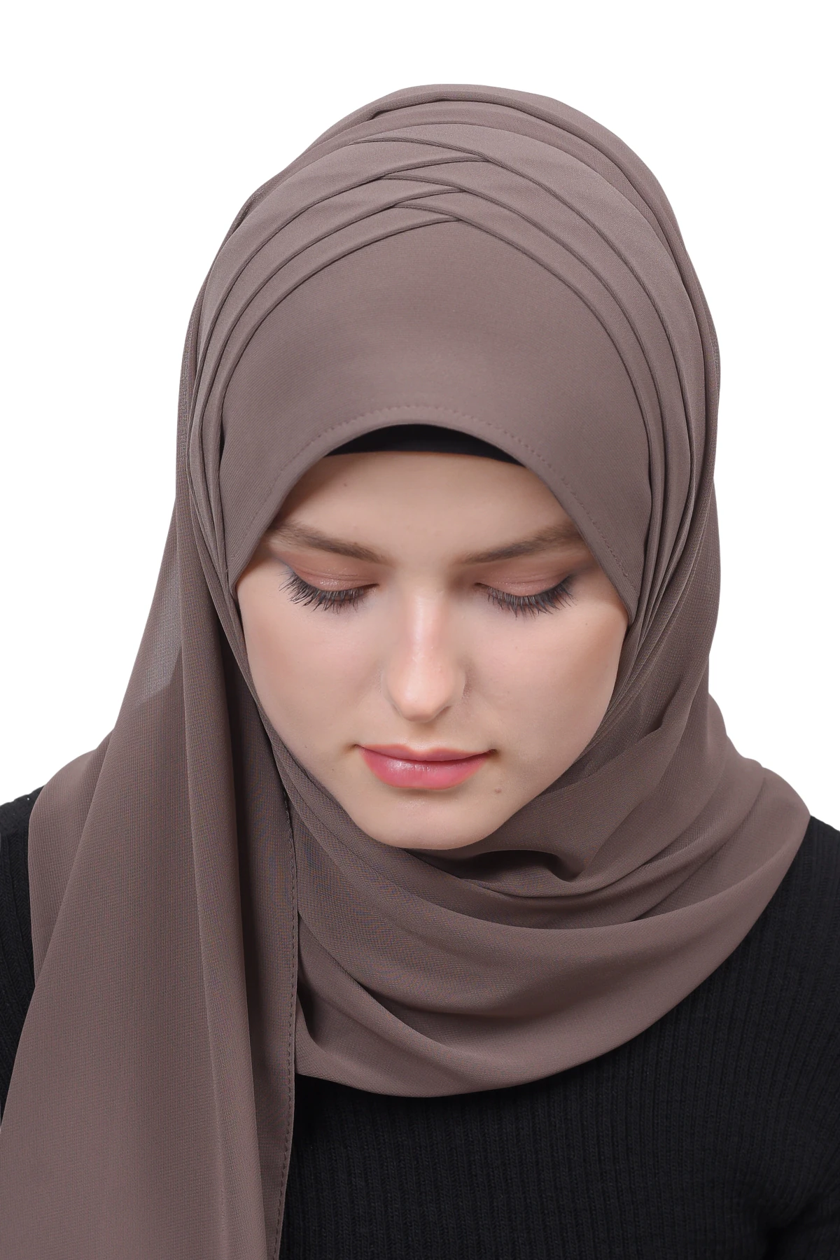 Pileli Çapraz Tela Bantlı Pratik Tesettür Şifon Şal