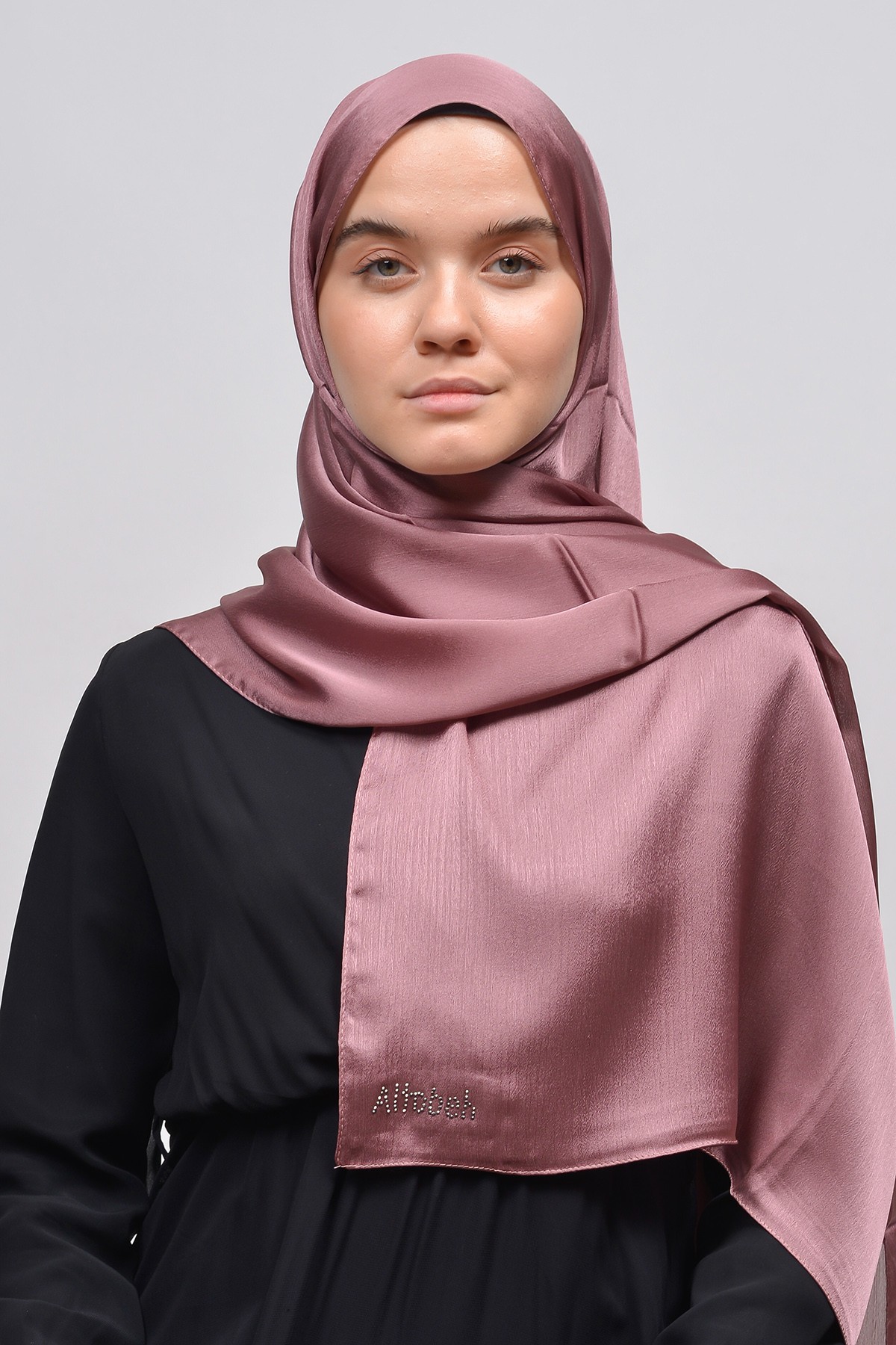 Satin Chiffon Shawl - Luxurious & Evening Elegance  - Dark Powder